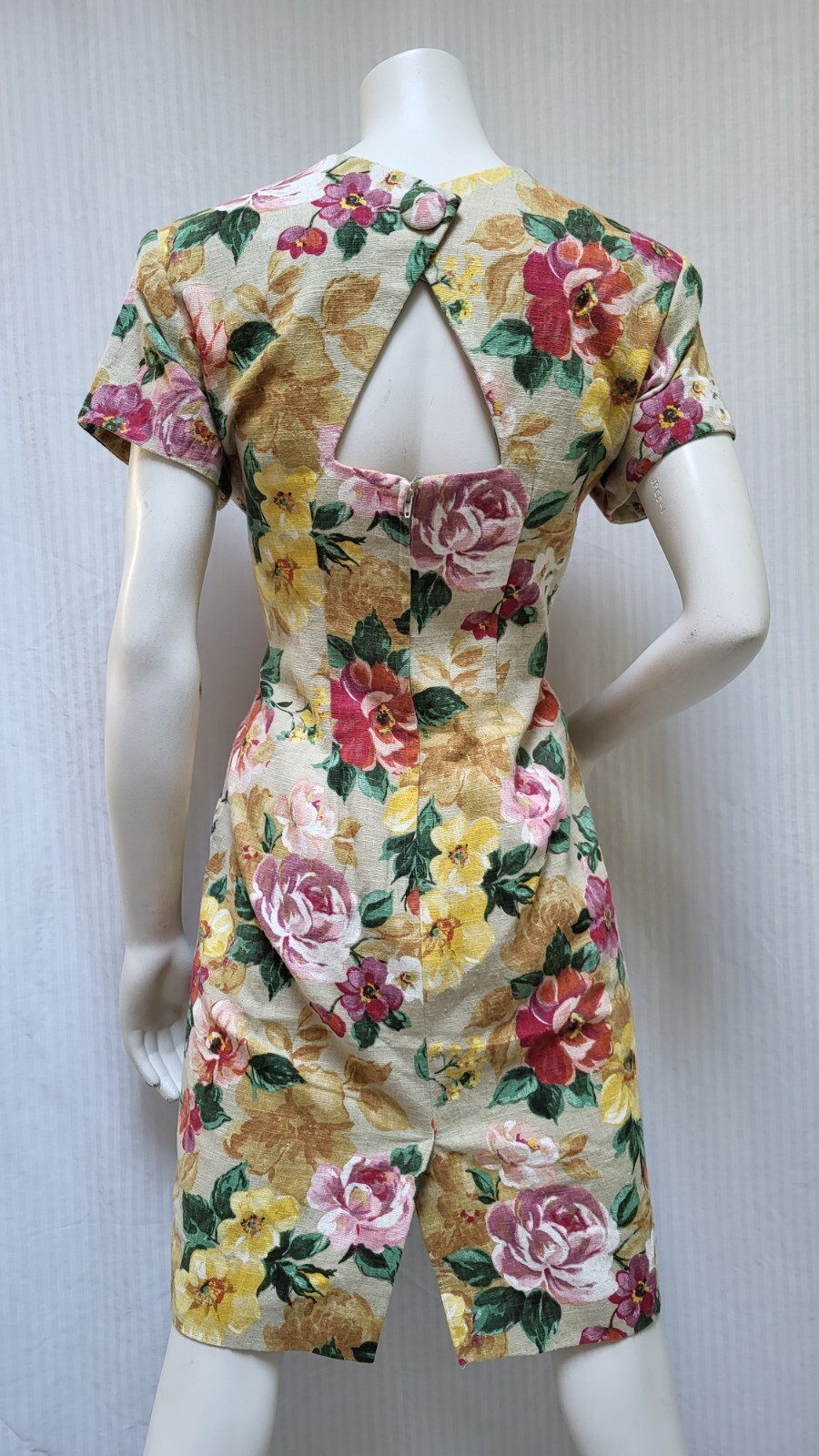 Vintage 80/90’s Casual Corner Floral Cotton Flax Dress – Size M – EUC