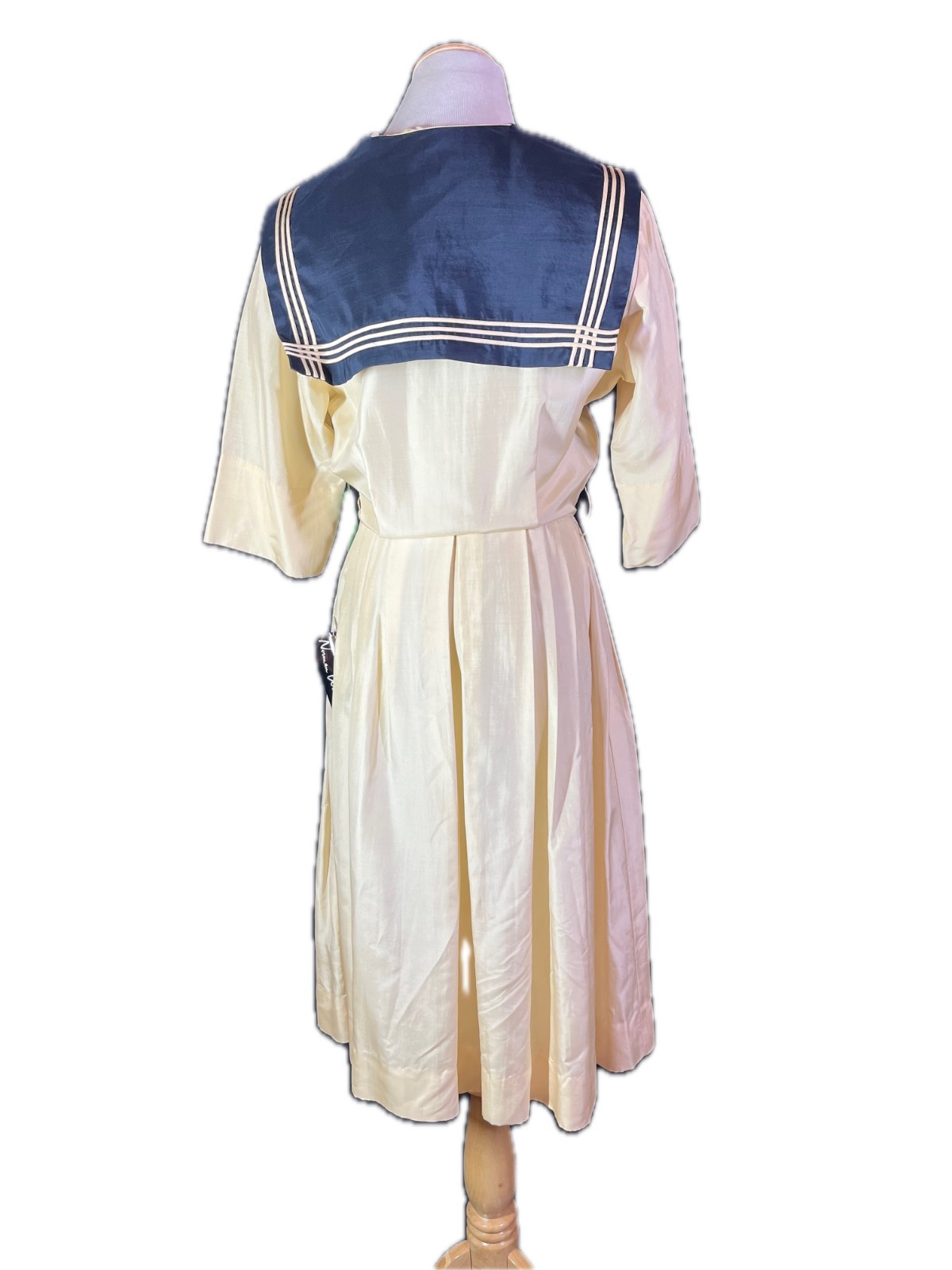 Vintage Deadstock Norman Wiatt California Size 14 Kerah Silk Sailor Dress