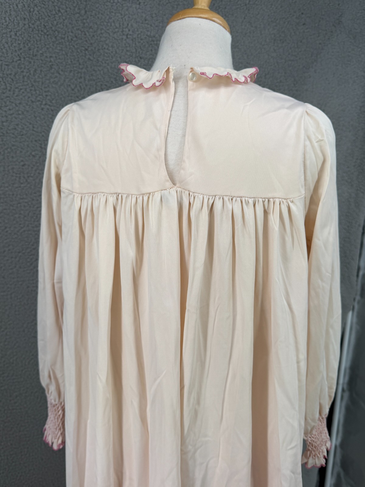 Vintage 60’s Nightie Nylon Nightgown Night Shift size M Embroidered Long Sleeve