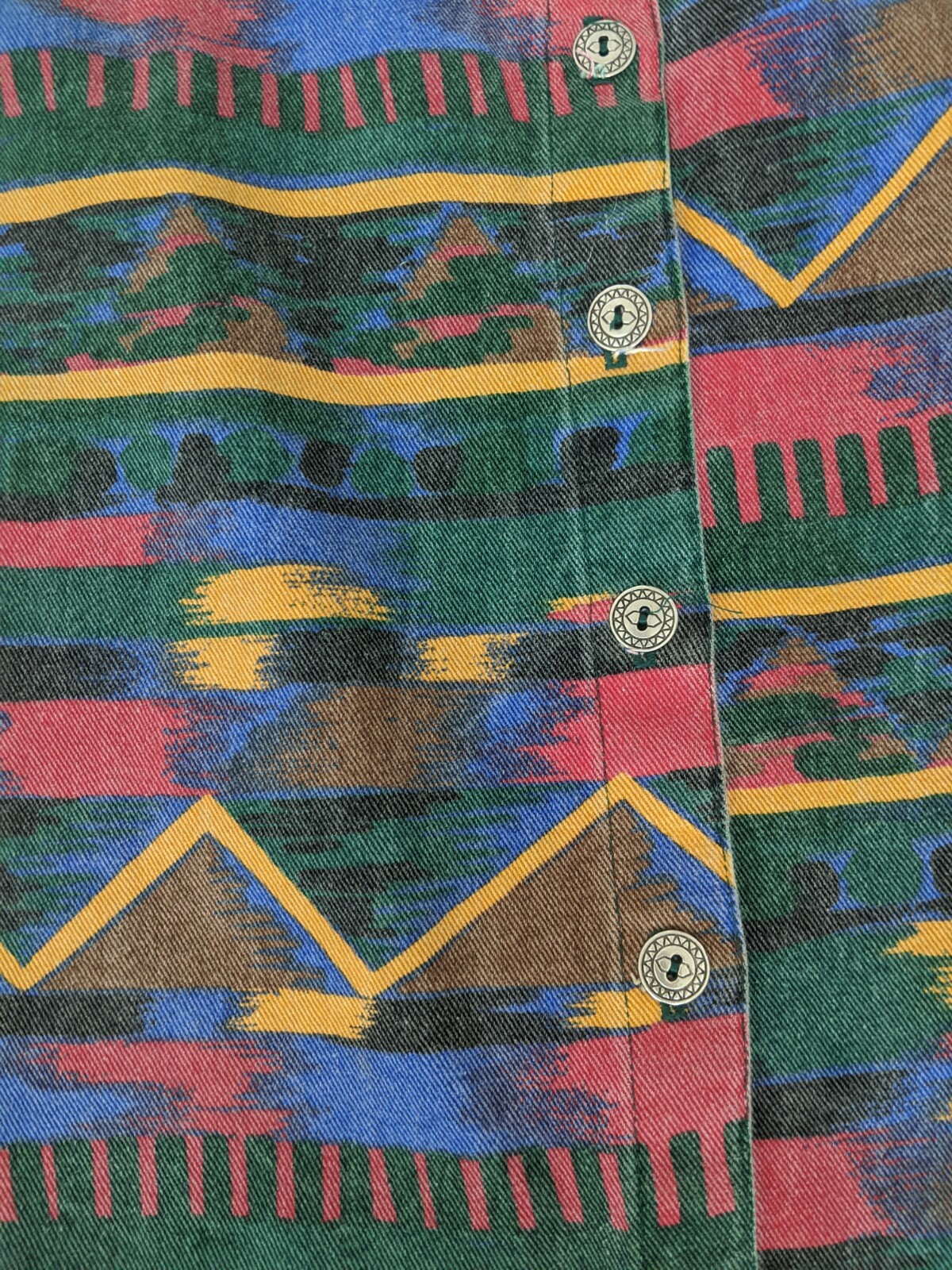 Vintage Stampede XS S 2 4 Aztec Tribal Midi Skirt Jean MultiColor Boho southwest