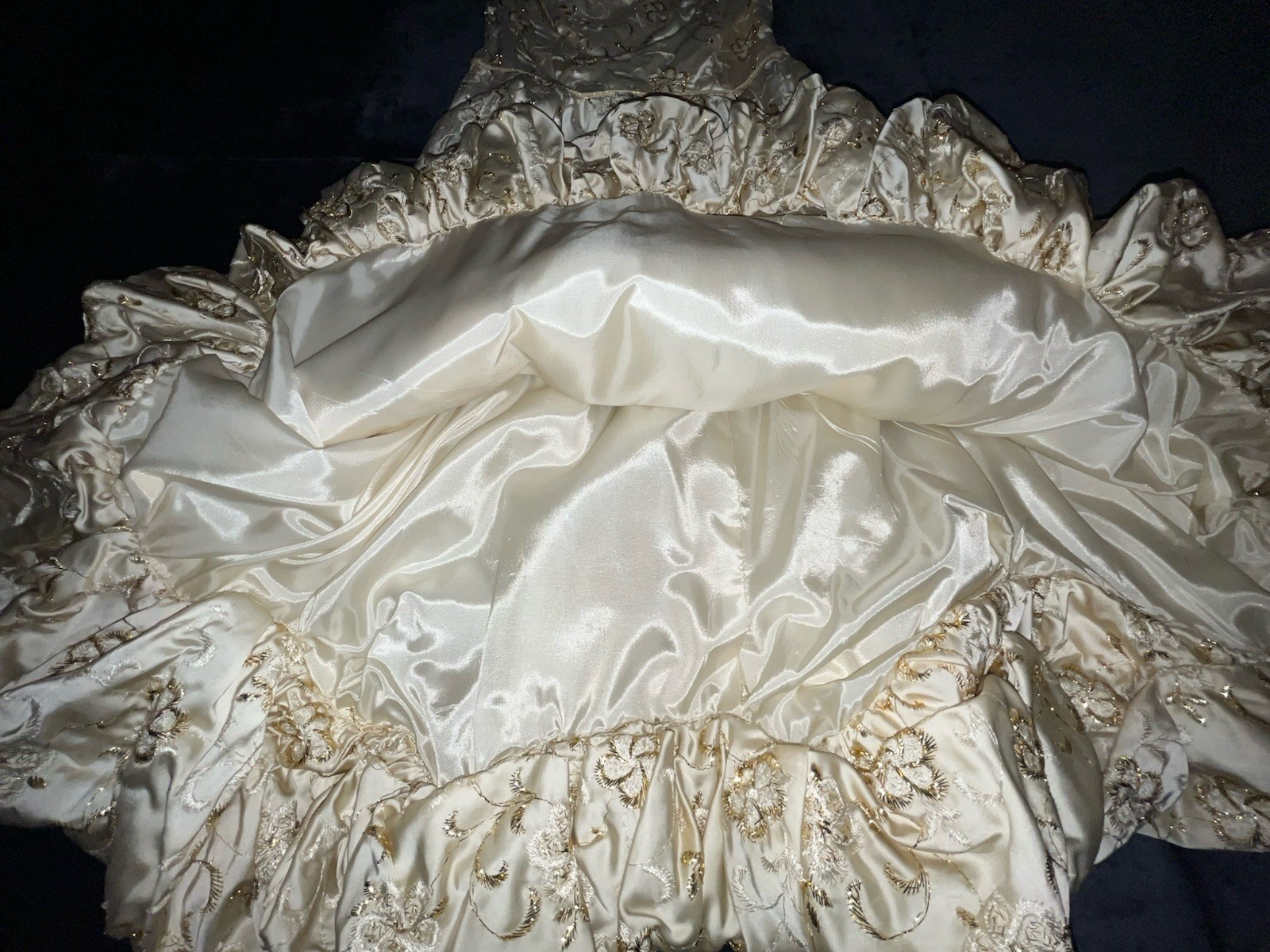 Vtg 1960’s Gold Embroidered Bubble Hem Party Dress – Prom – Party – Free Ship