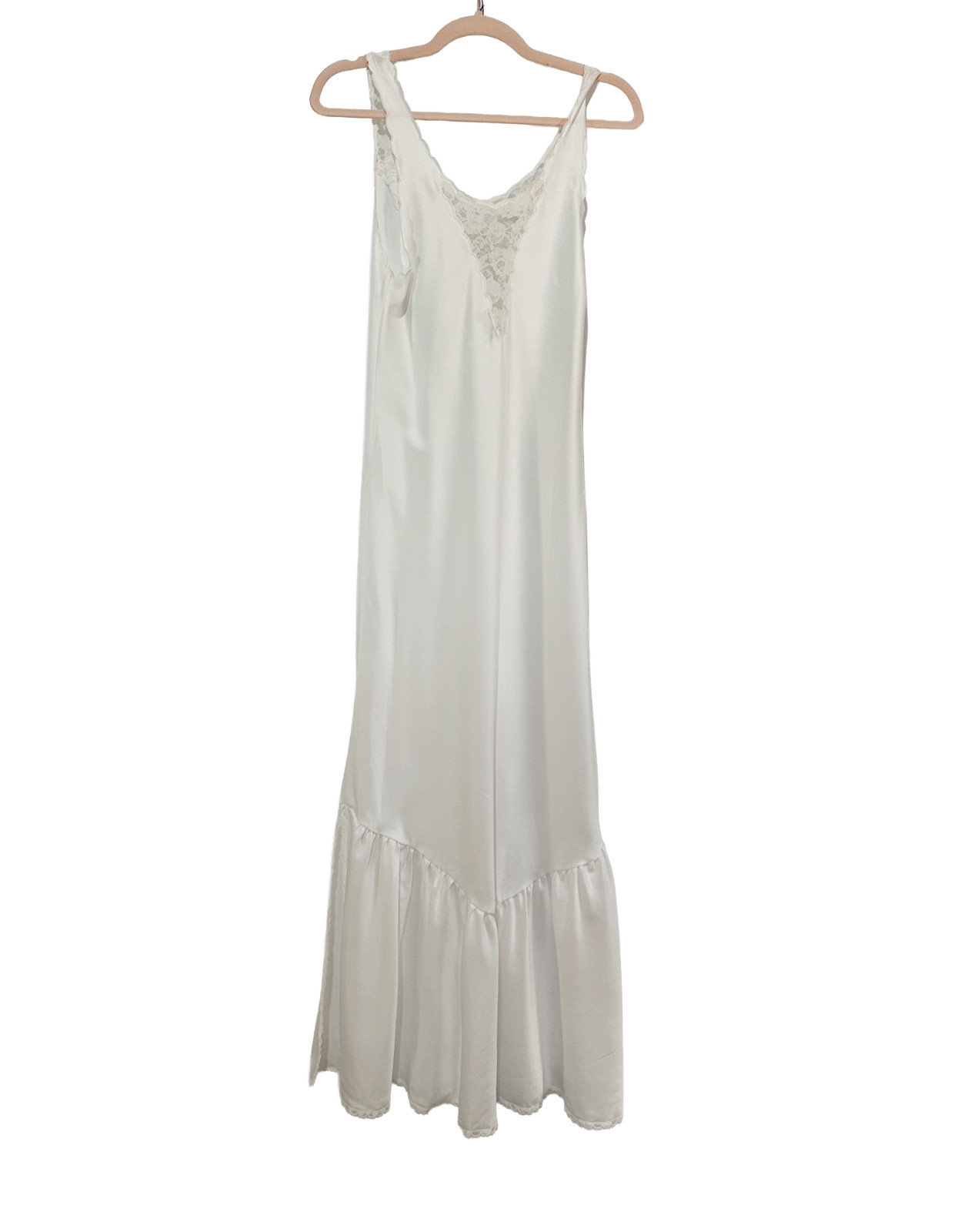 Vintage 1980s Sara Beth White Satin & Lace Nightgown Maxi Slip Dress Small