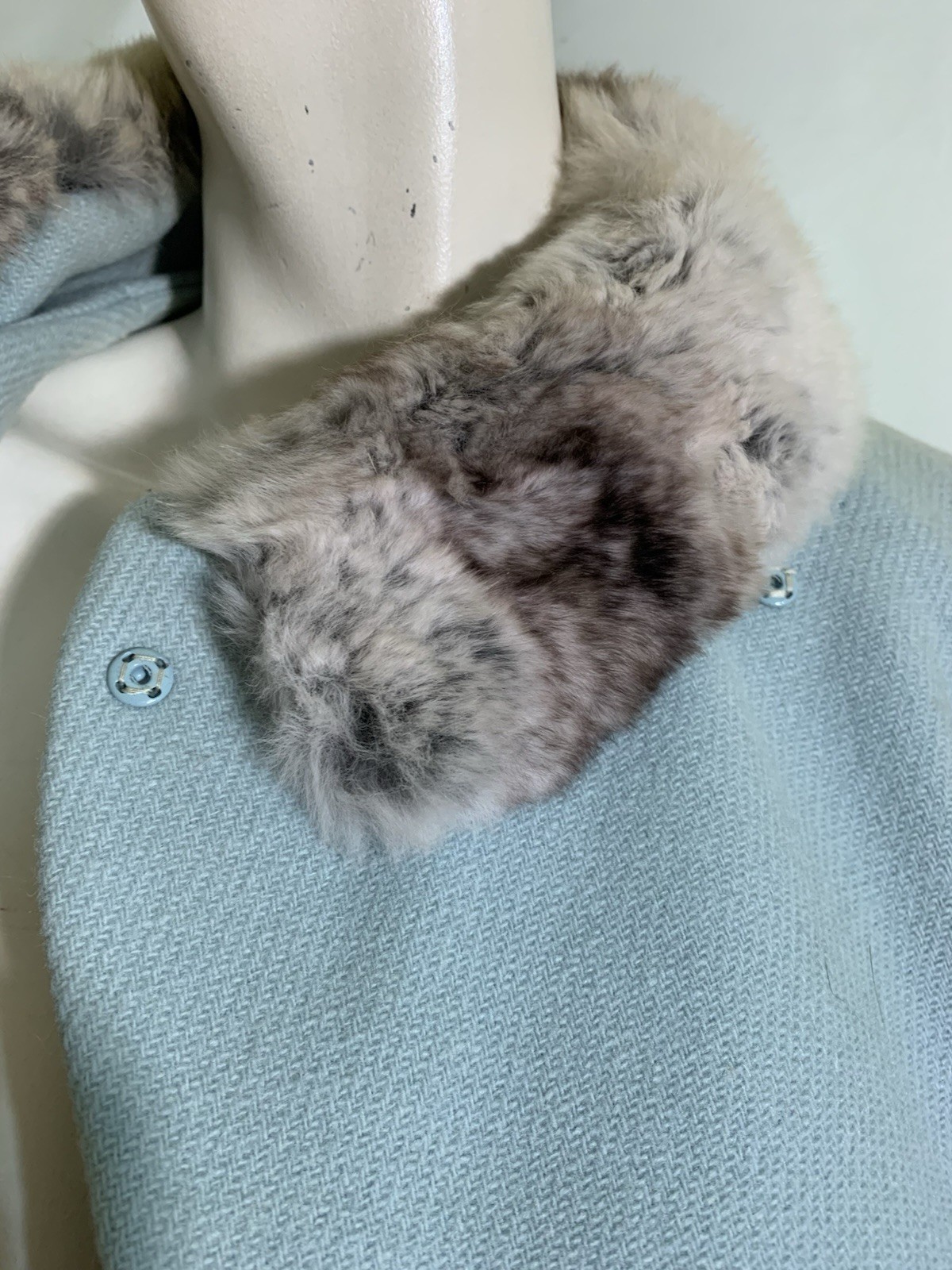 True Vintage Robin’s Egg Blue Wool 1960s Jacket Chinchilla Fur Trim S