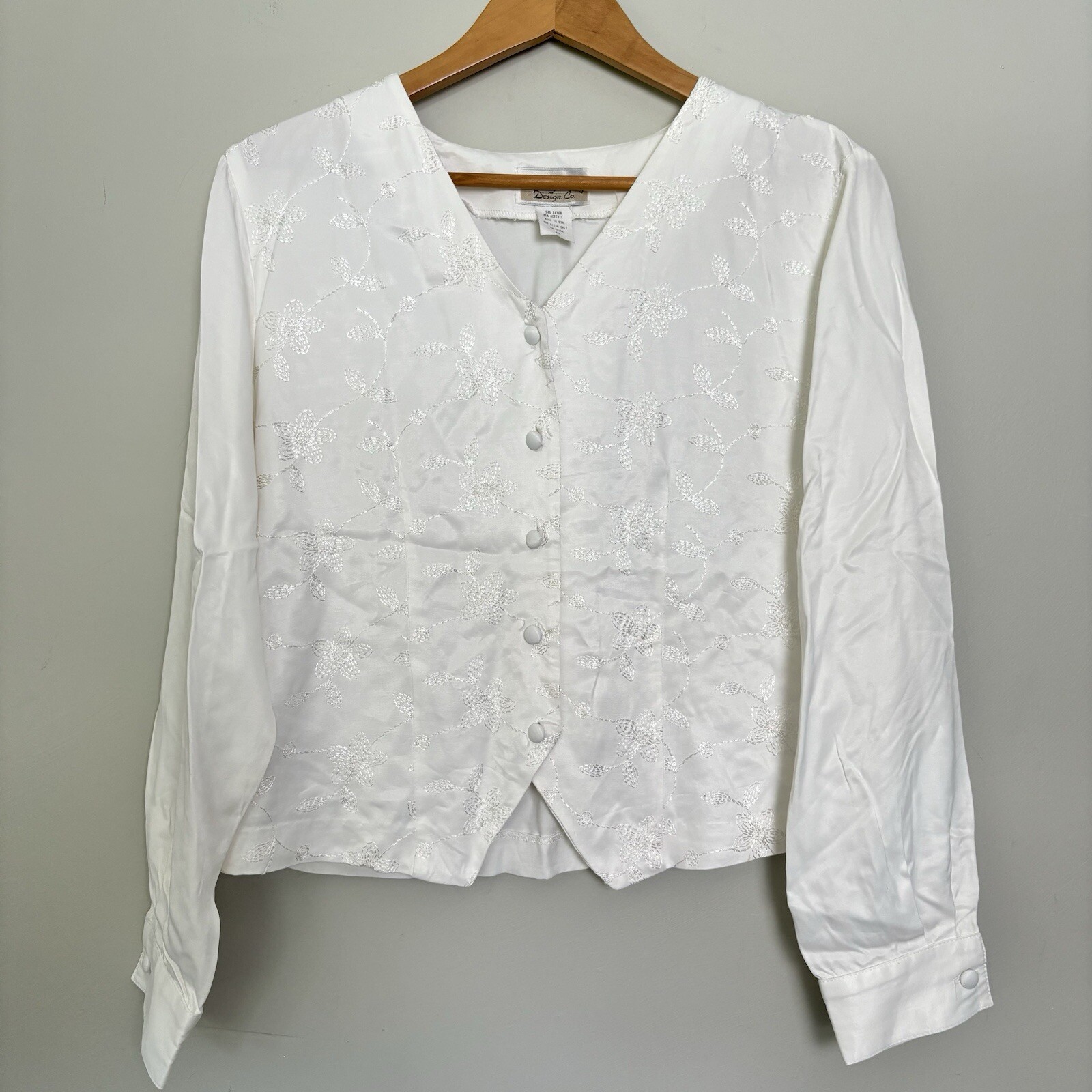 VTG 90s New York City Design Co White Button Down Floral Embroidered Top-L/12