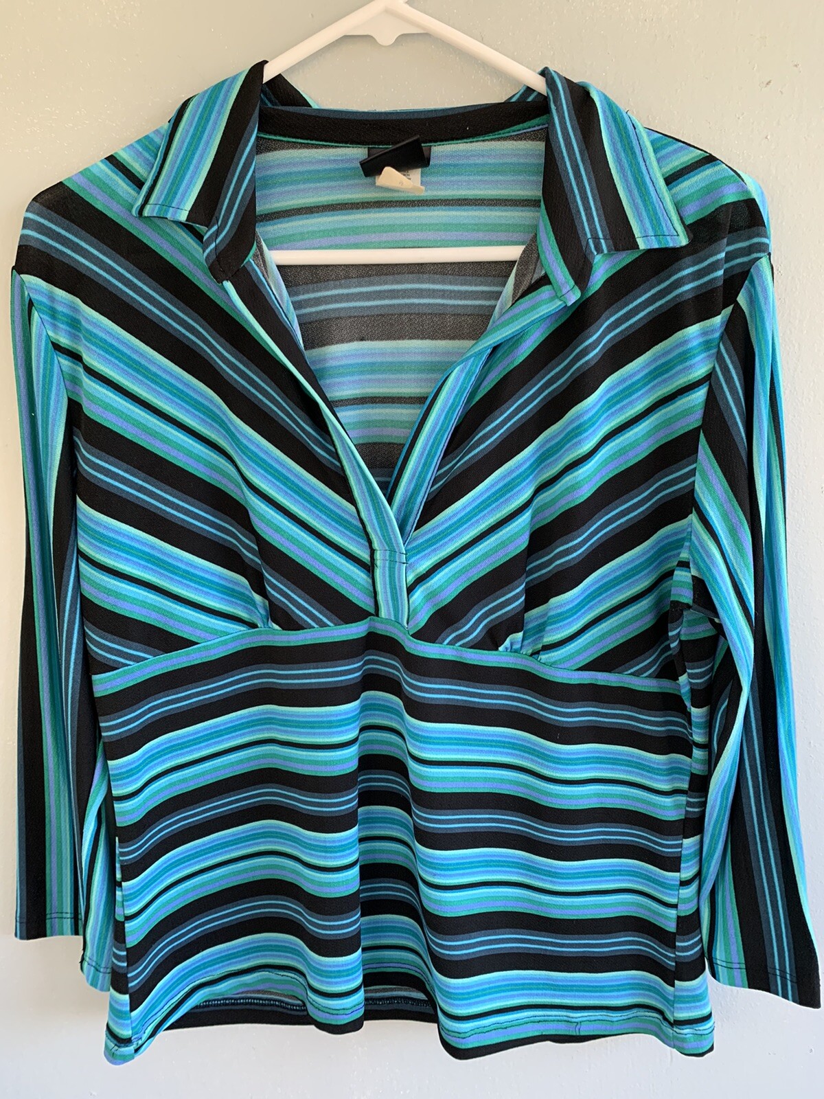 Vintage STRIPE Hippie Boho Shirt Blouse 1960s 1970s Groovy Knit Stretch