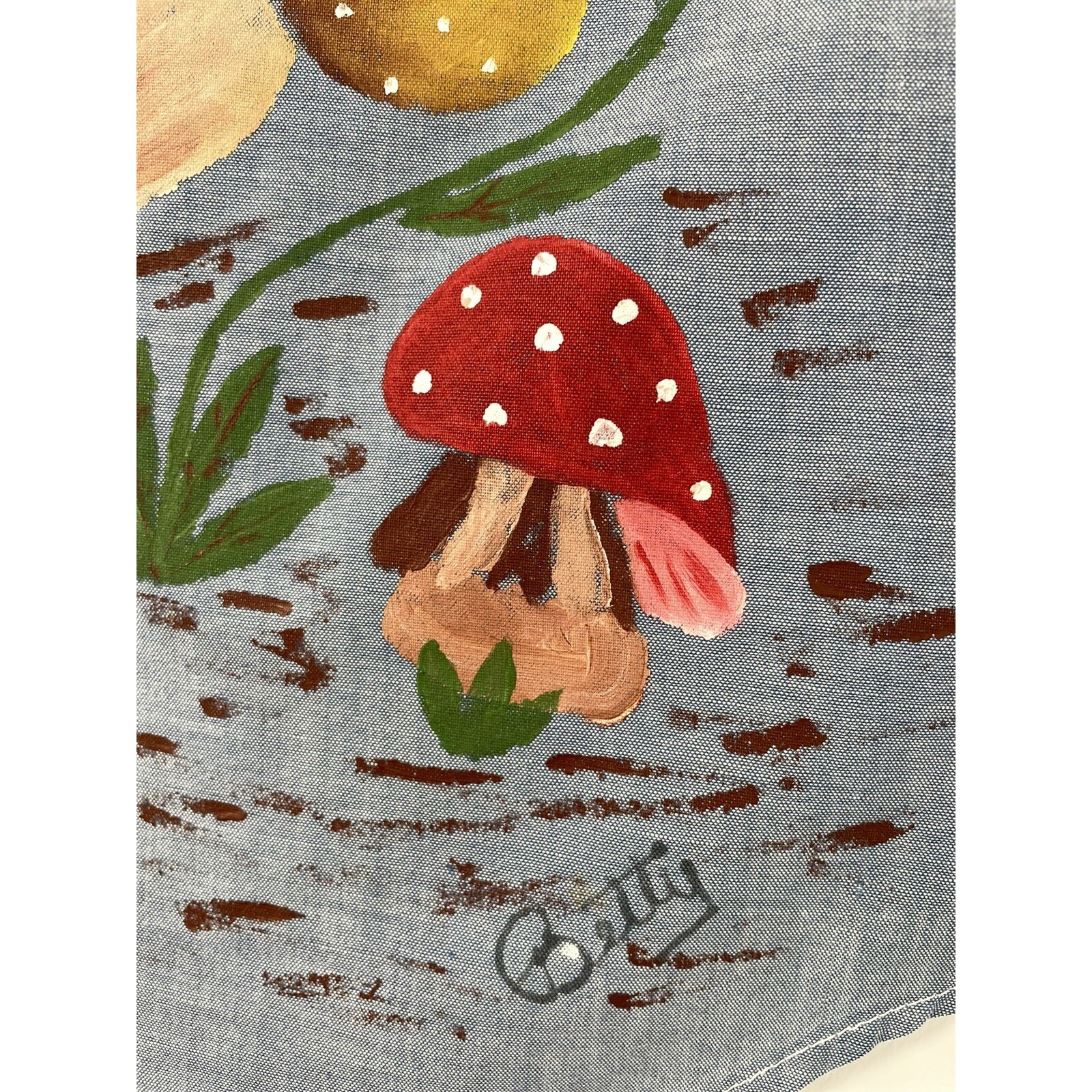 VTG Big Mac JCPenney Hand Painted Mushroom Butterfly Shirt Anita Blue 70s 80s