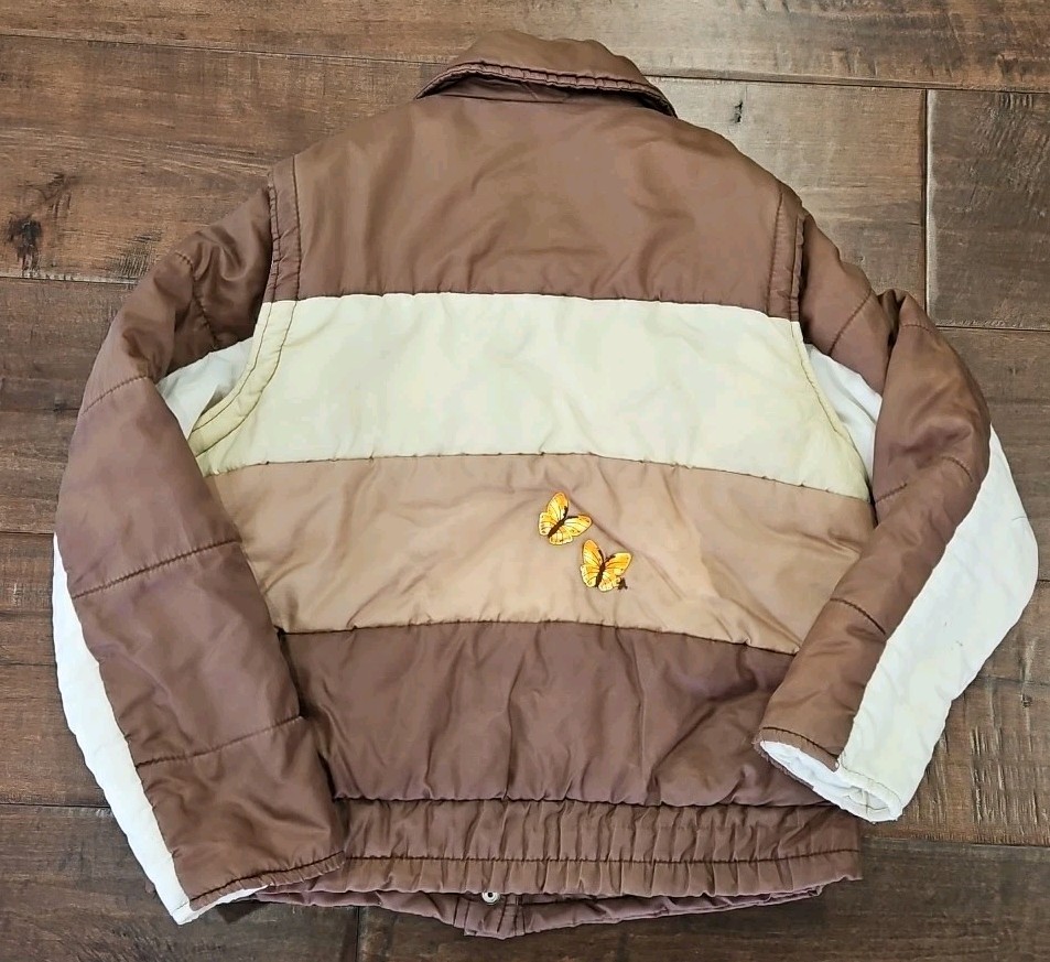 VINTAGE RETRO 1970’S MULTICOLOR NYLON PUFFER JACKET W REMOVABLE SLEEVES SIZE S