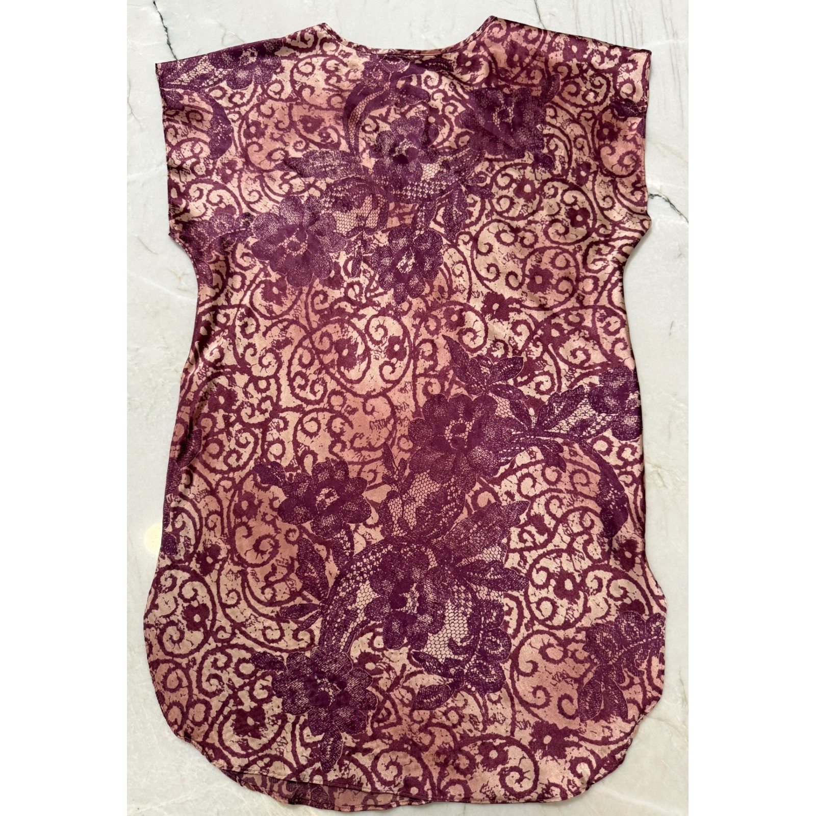 California Dynasty Vintage Mauve Floral Satin Nightgown V-Neck Chemise Sleepwear