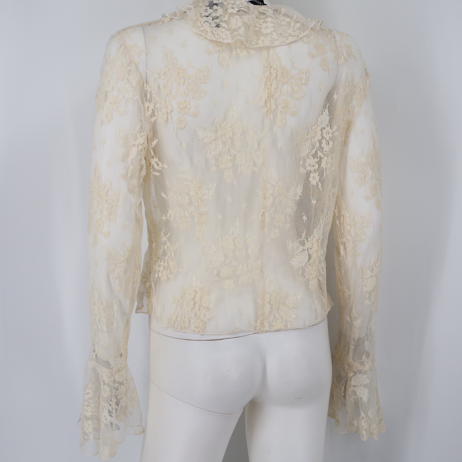 Express Size 13/14 Ivory Lace Bohemian Blouse Top Snap Down Front Vintage