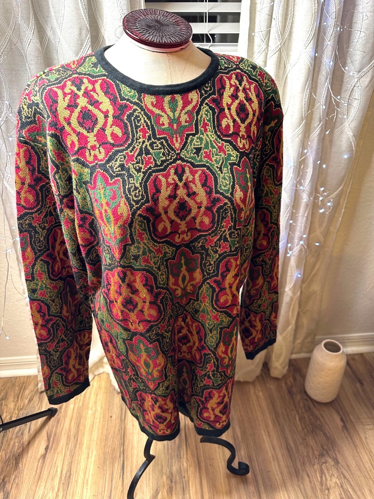 VTG 80s 90s Tapestry-Jumper Sweater Shoulder pads Retro cotton blend Grannycore