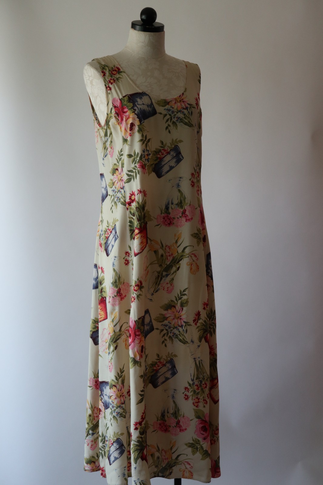 90s Vintage Pastel Garden Plants Pots Sleeveless Long Maxi Sundress Women S M