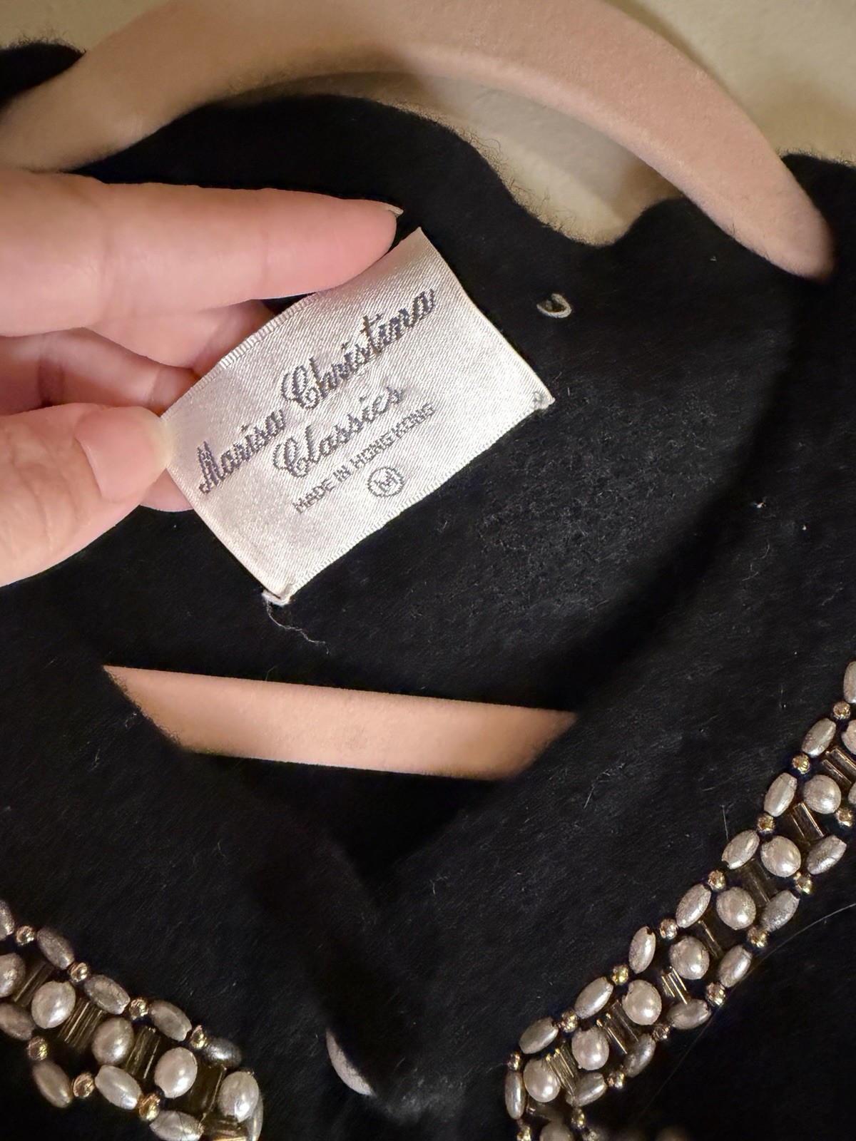Vintage Marisa Christina Classics Beaded Cardigan Sweater Med Wool Angora Black