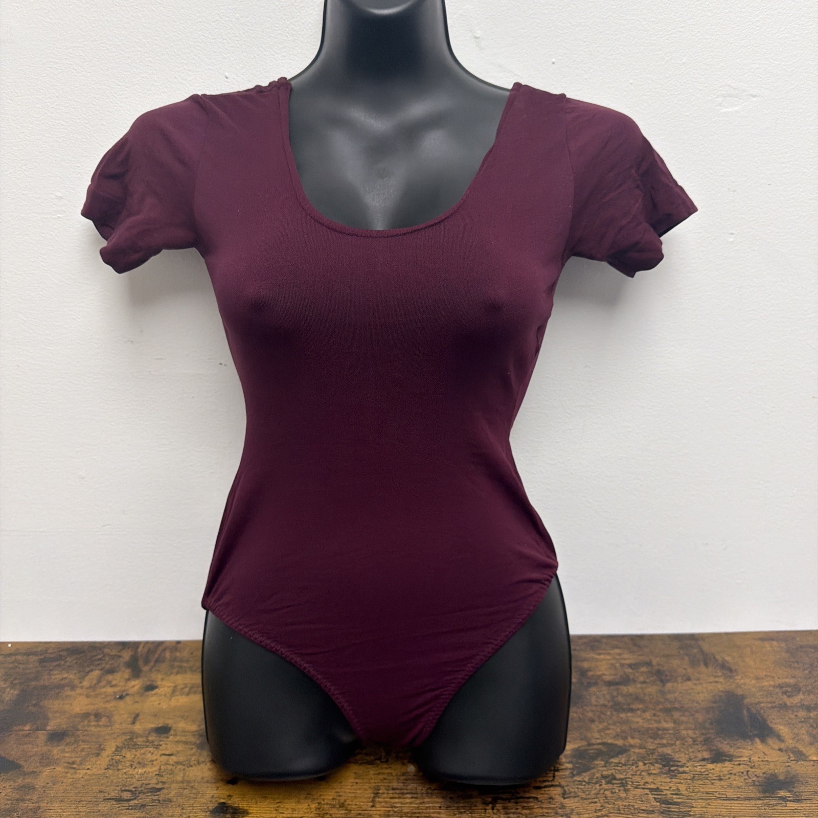 Vtg 80s Danskin Bodysuit Leotard Dark Purple USA Nylon sz Small