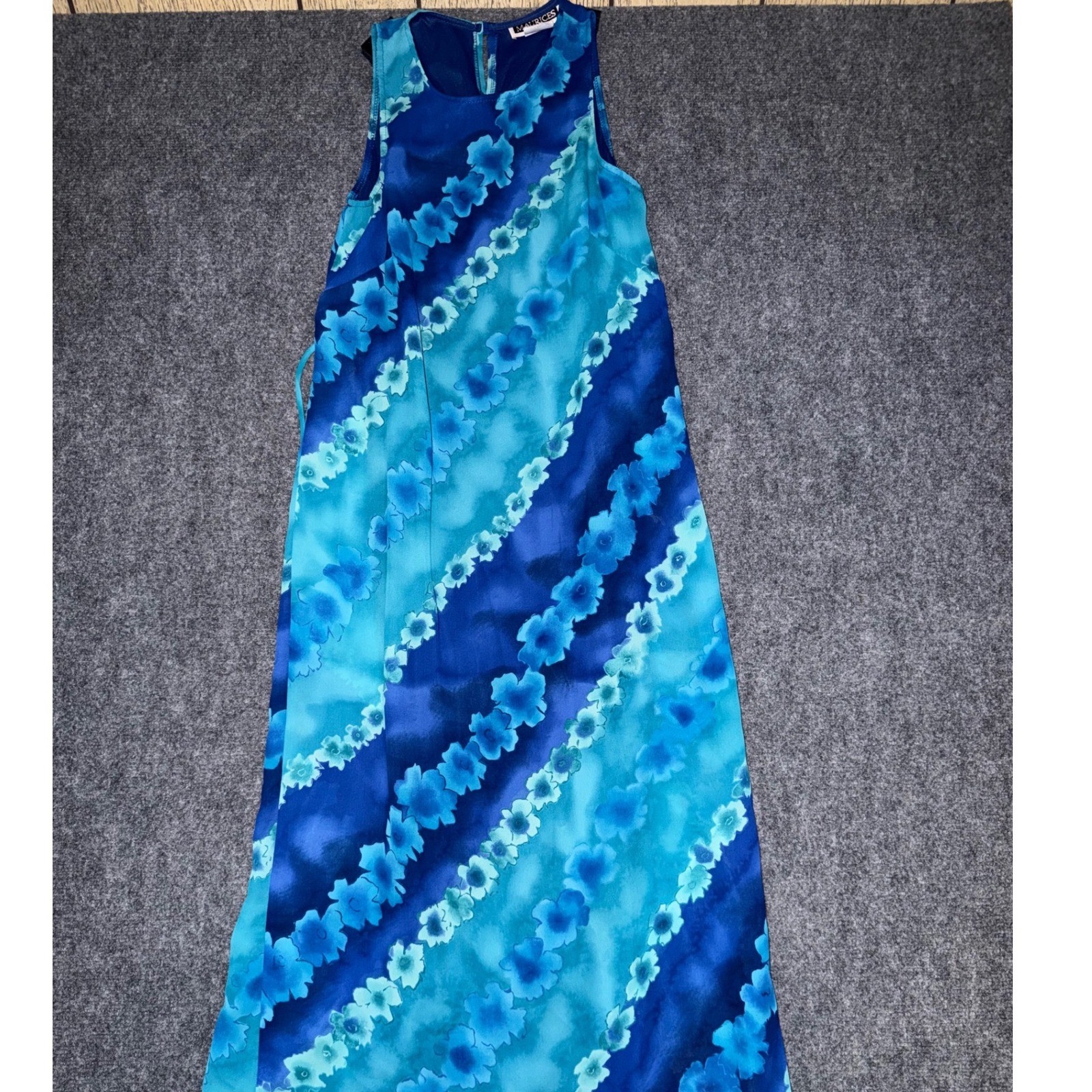 Vintage Maurices Blue Floral Maxi Dress Sleeveless Chiffon cottagecore boho S