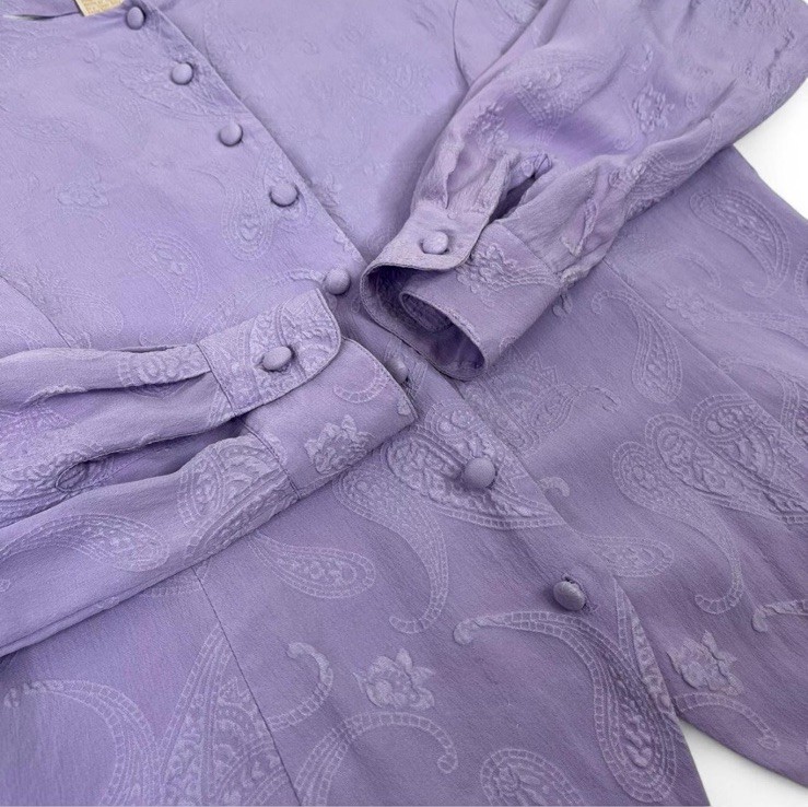 Vintage Christie & Jill Purple Silk Paisley Button Up Blouse Western Boho Size 6