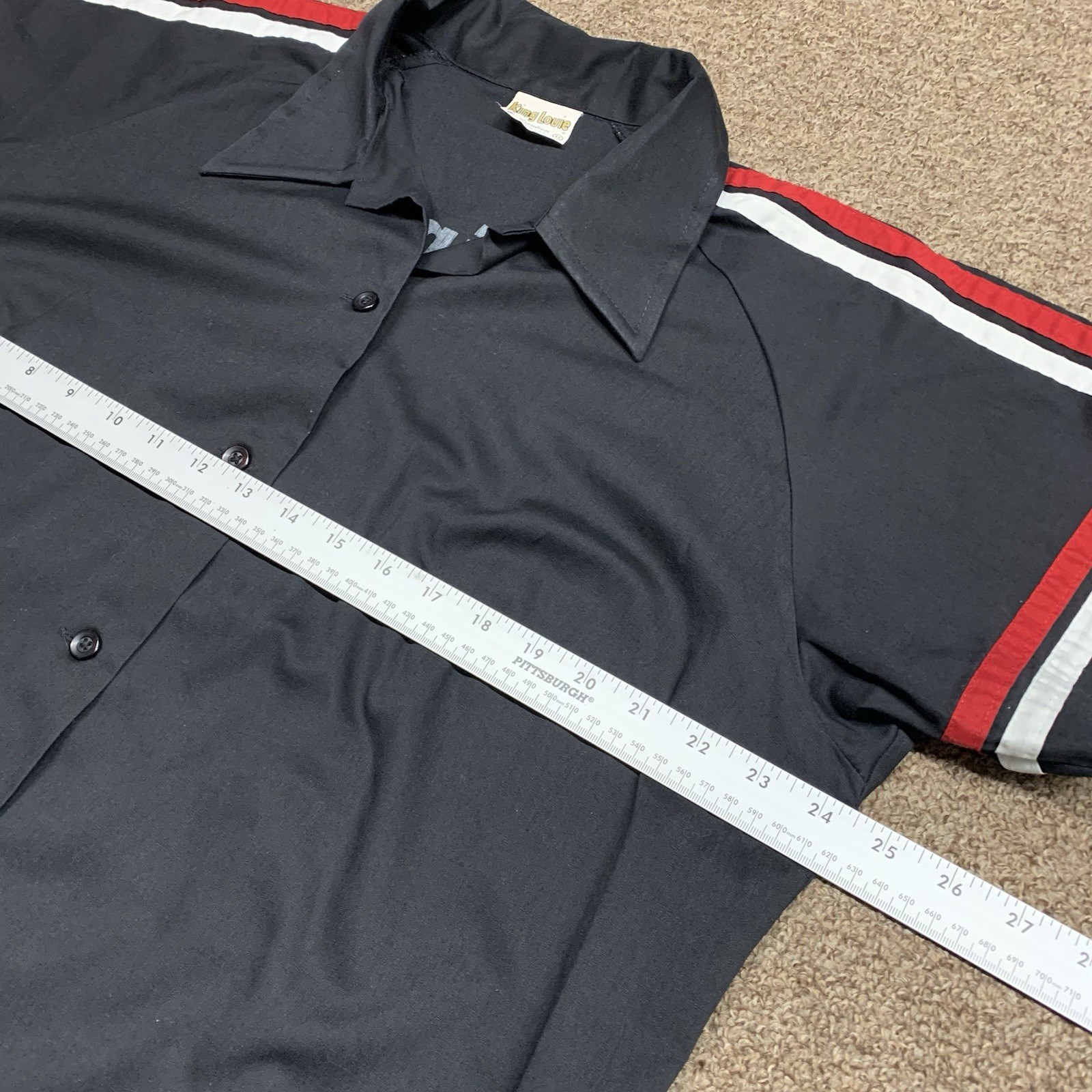 Vintage 1970s Black King Louie Bowling Shirt Size 46 Flying A Petroleum USA Made