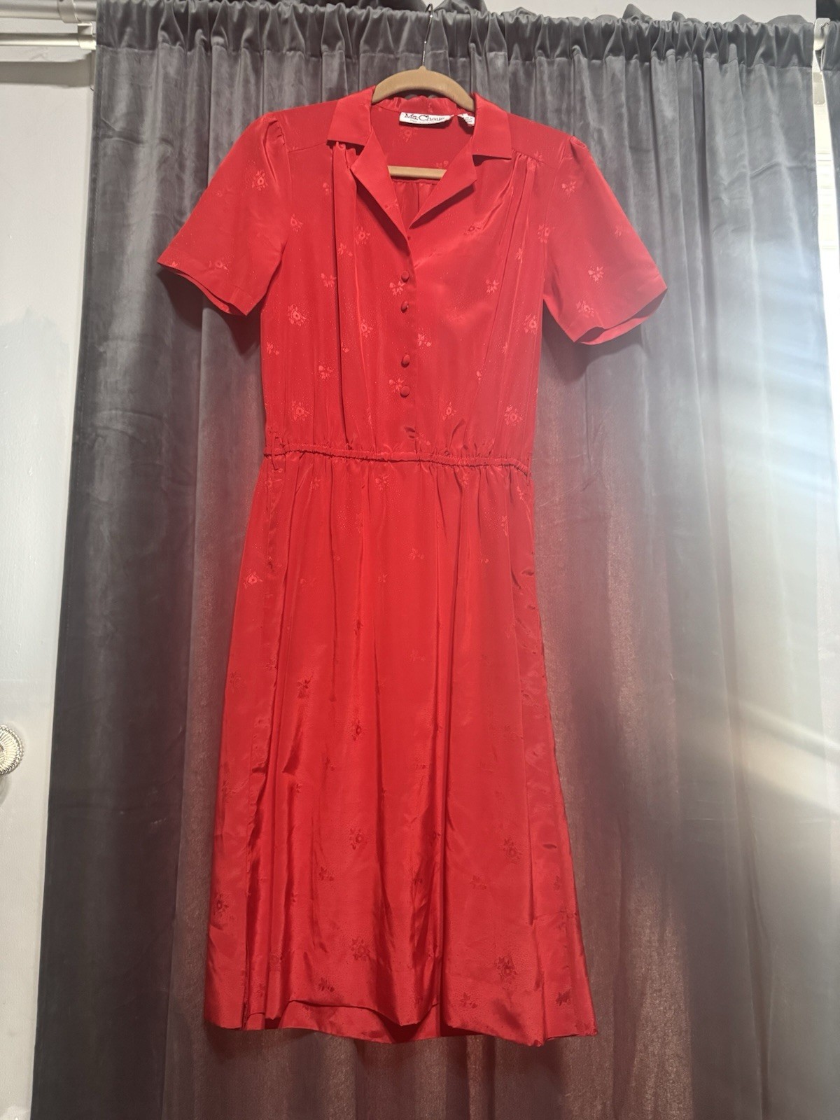 Ms. Chaus Vintage Red 1980s Polyester Womens Shirt dress Sz 7/8