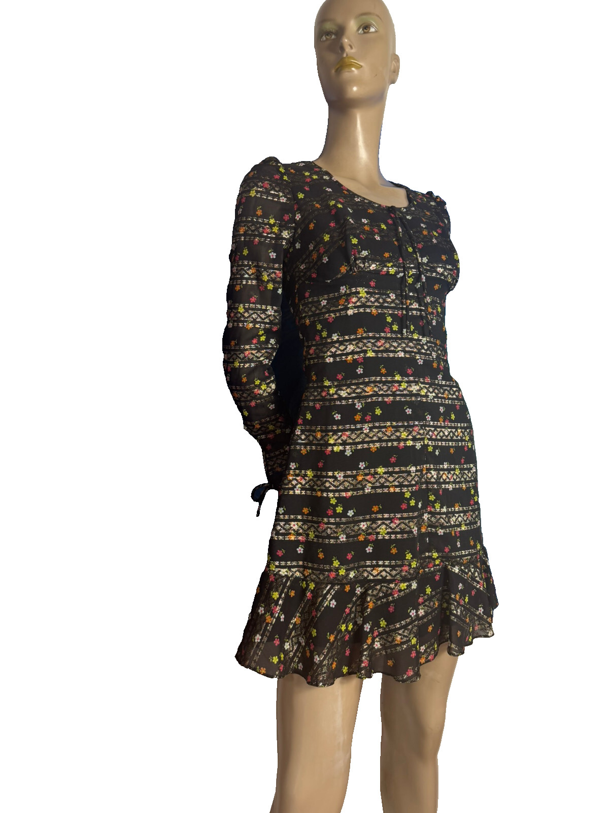 70s Vintage Dress Mini Dress Black Multicolor Floral Silver Lurex Falben ABBA XS