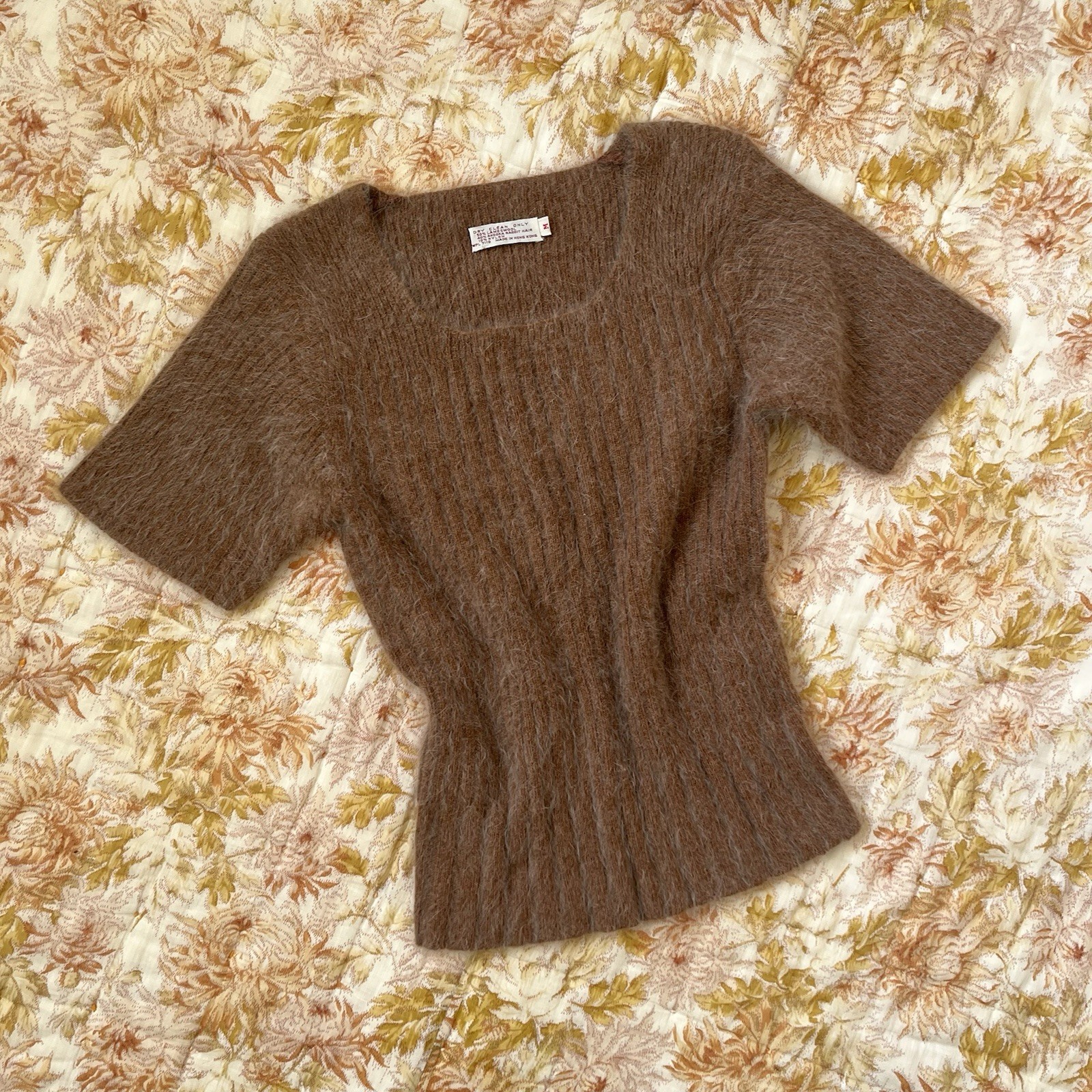 Vintage 1950s 1960s Brown Fuzzy Angora & Lambswool Knit Sweater Top Size S/M