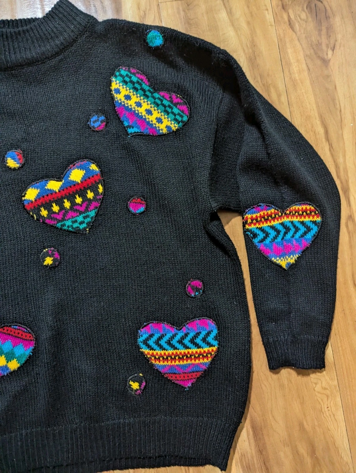 Vintage 80s Glamour Girl Colorful Hearts Sweater