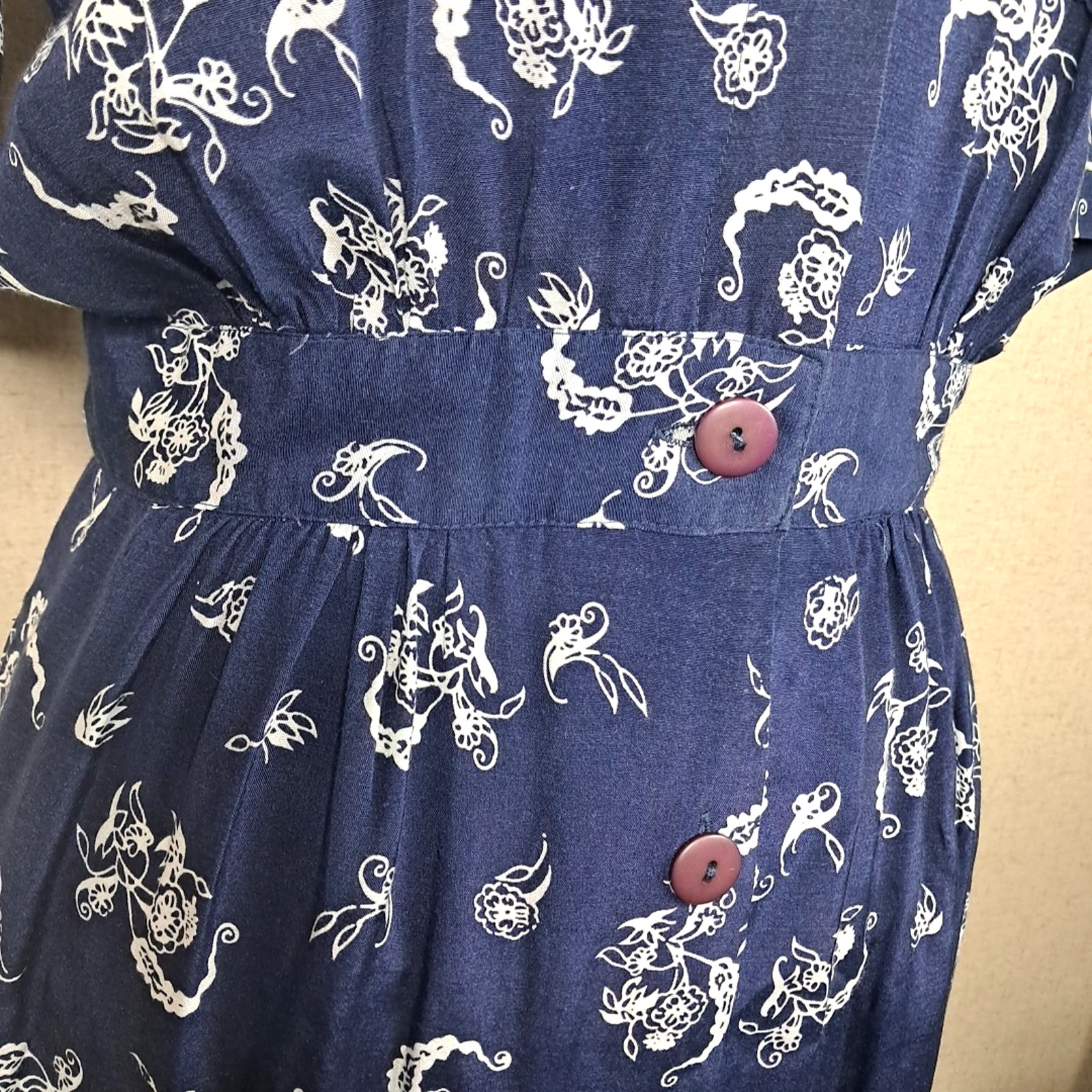 90’s Karen Stevens Floral Lace Collar Pencil Midi Dress Size 6 Blue Cottagecore