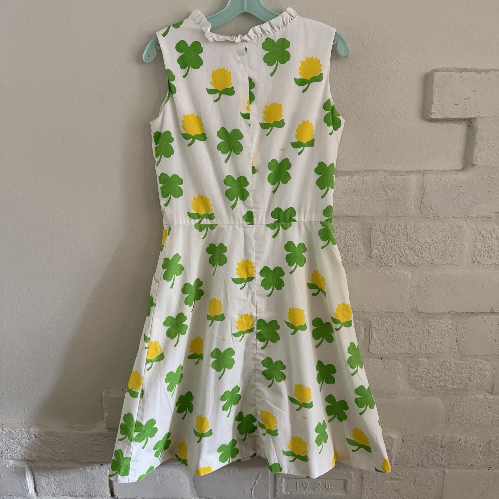 The Vested Gentress Lucky Shamrock Clover Slvls Dress Vtg 60/70s Sz 12 Medium