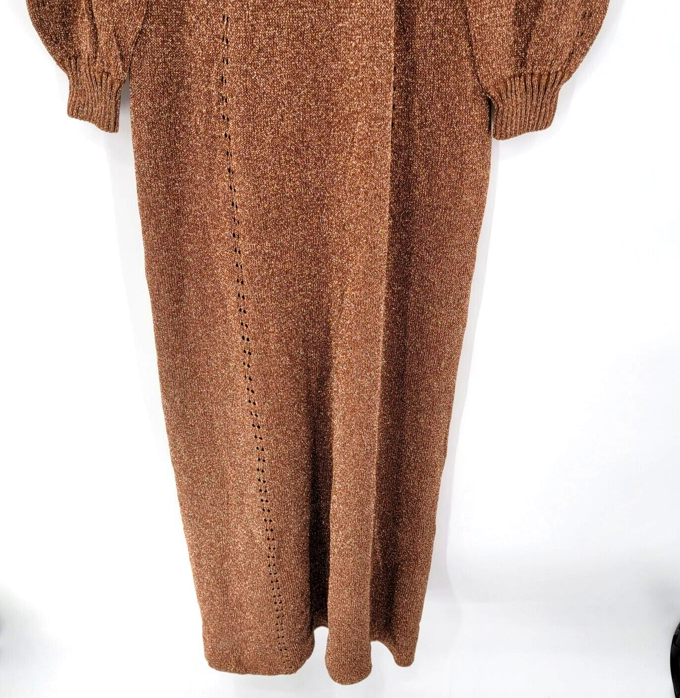 Vtg 70s Disco Wenjilli Sz 15/16 Copper Gold Metallic Knit Maxi Dress Cowl Gown