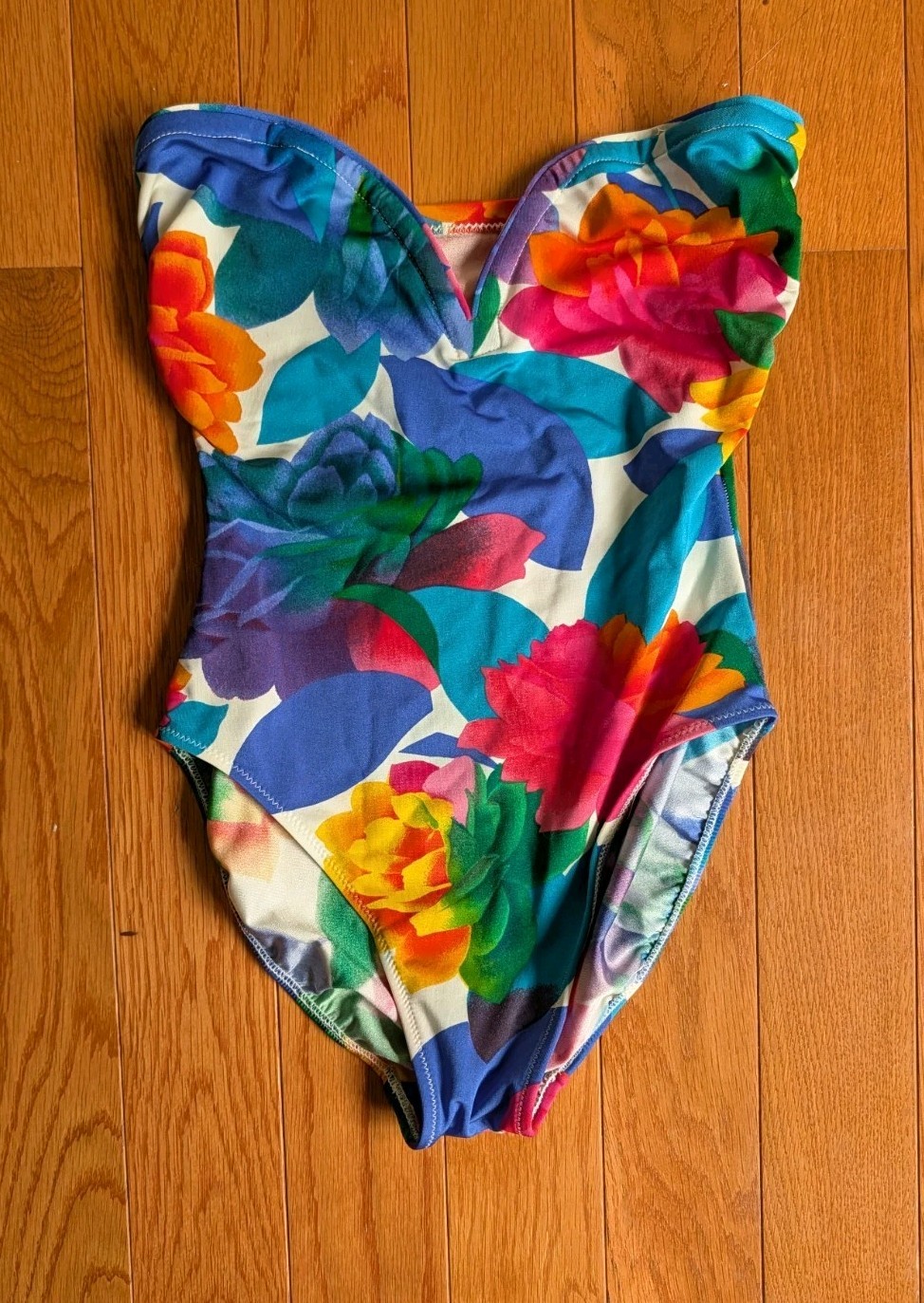 Vintage 80s Gottex For Saks Swim Suit High Leg Floral Retro Chic Lined Shelf Bra