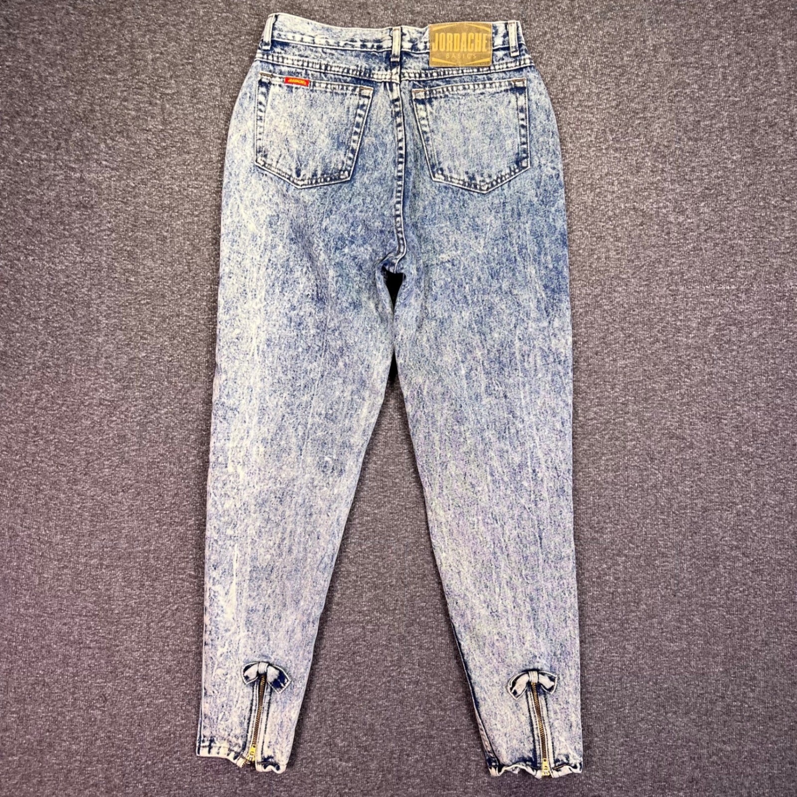 VTG 80s Jordache Jeans Womens 27×27 Acid Wash High Rise Ankle Zip Bows Western
