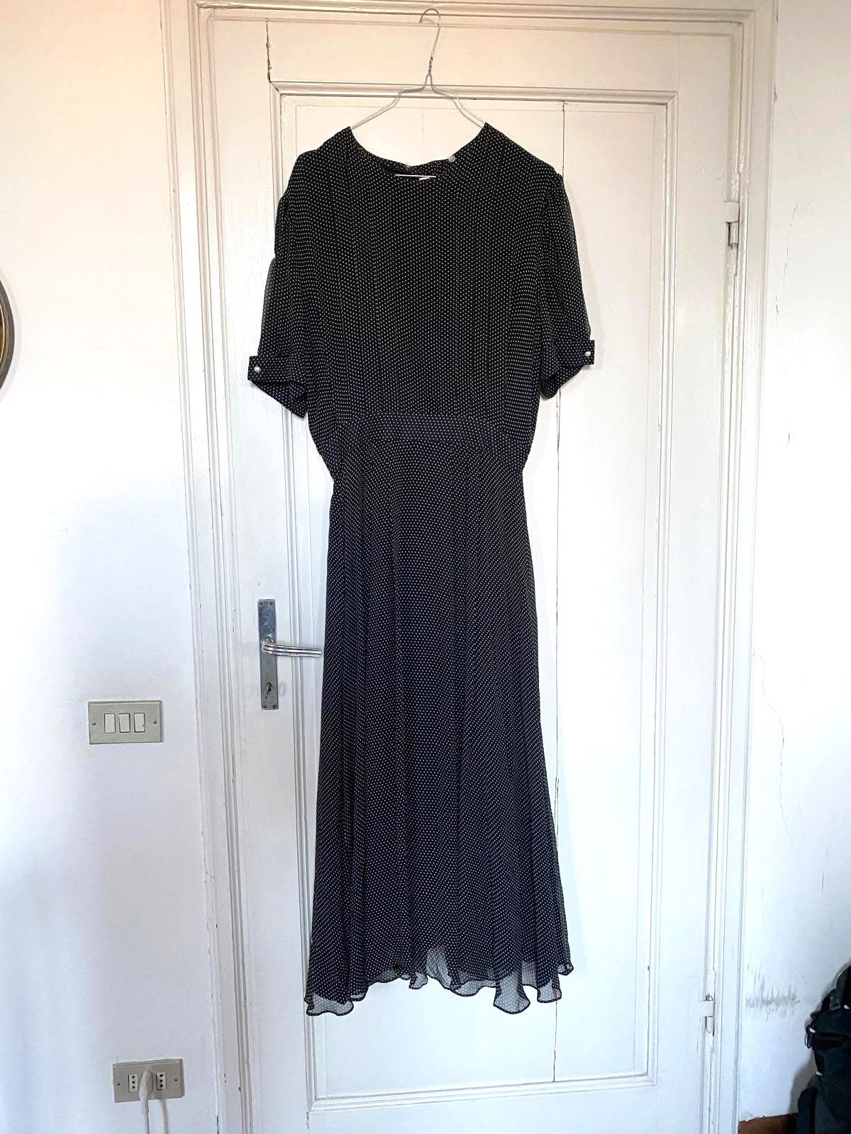 Nancy Johnson Vintage Silk Polka Dot Voile Long Dress Size 44