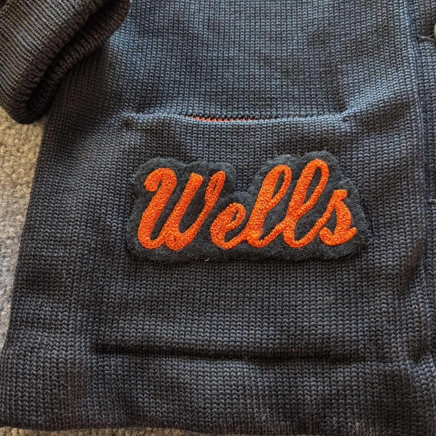 Vintage Varsity Letterman Sweater Black Orange Gloria Wells NV Womens Med 50/60s