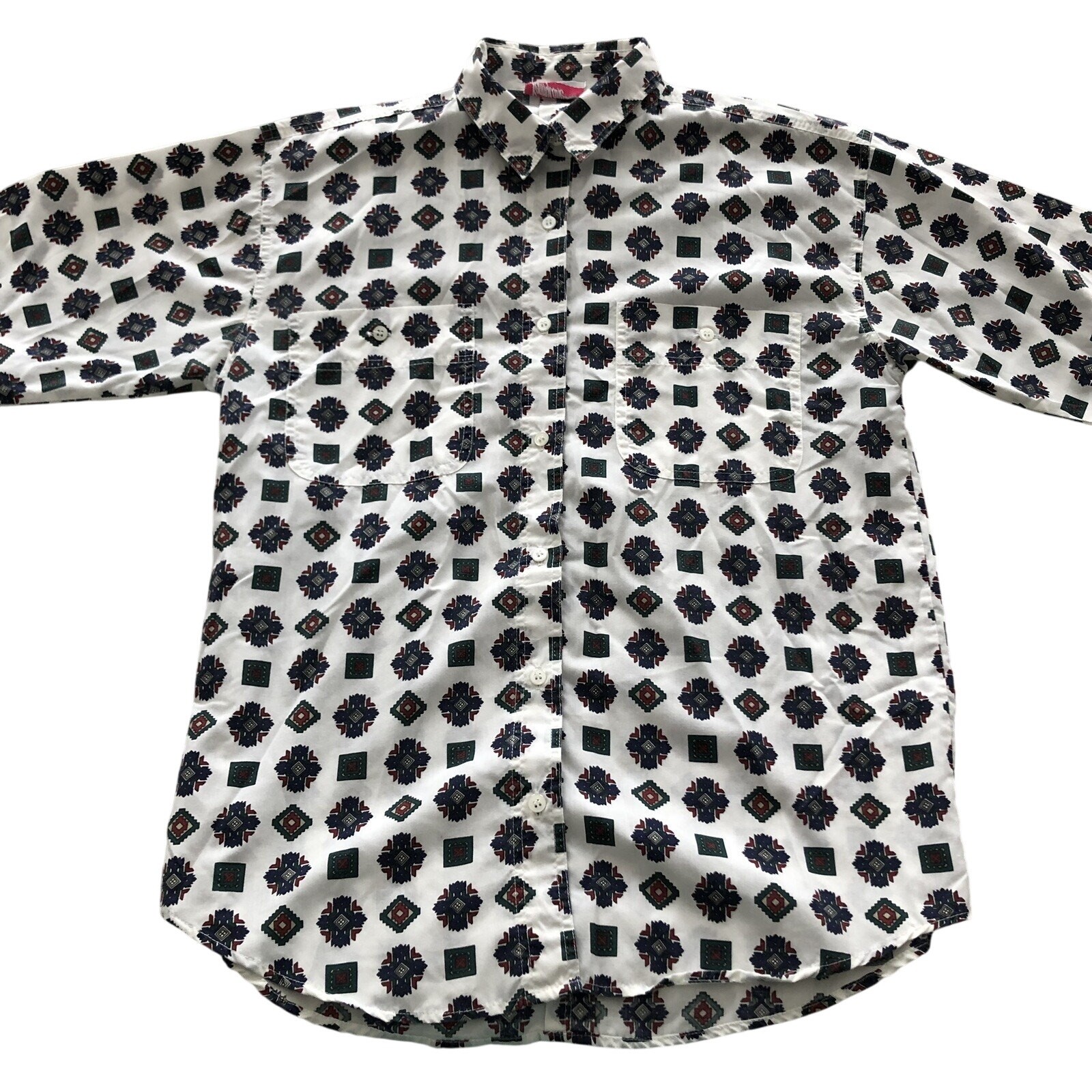 Southwestern Print Shirt Button Down Poly-Cotton Blend Pennylane Med Vintage