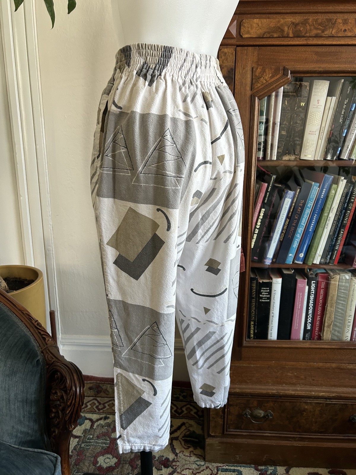 Vintage 1980s Abstract Neutral Printed Wide Leg Pants Memphis ZUBAZ Style Sm