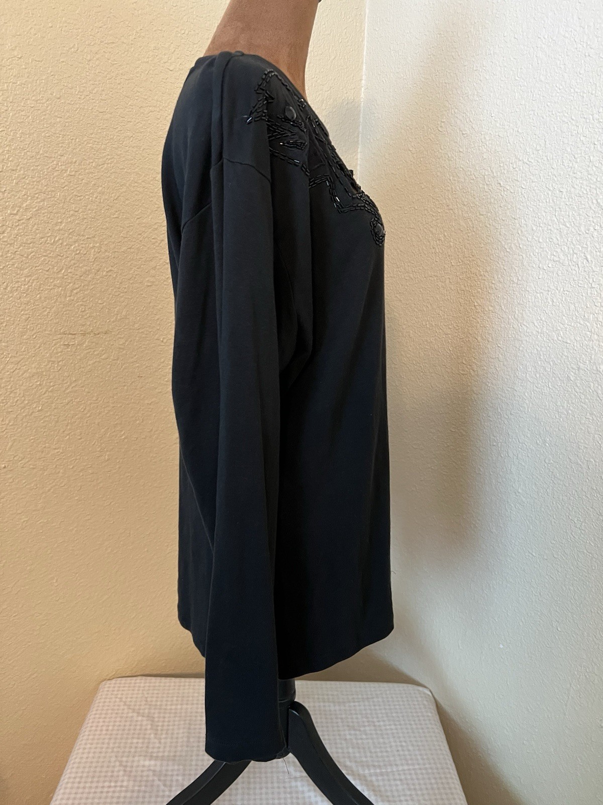 Vintage 80’s I.B Diffusion Black Beaded Long Sleeve Cotton Top Women’s L