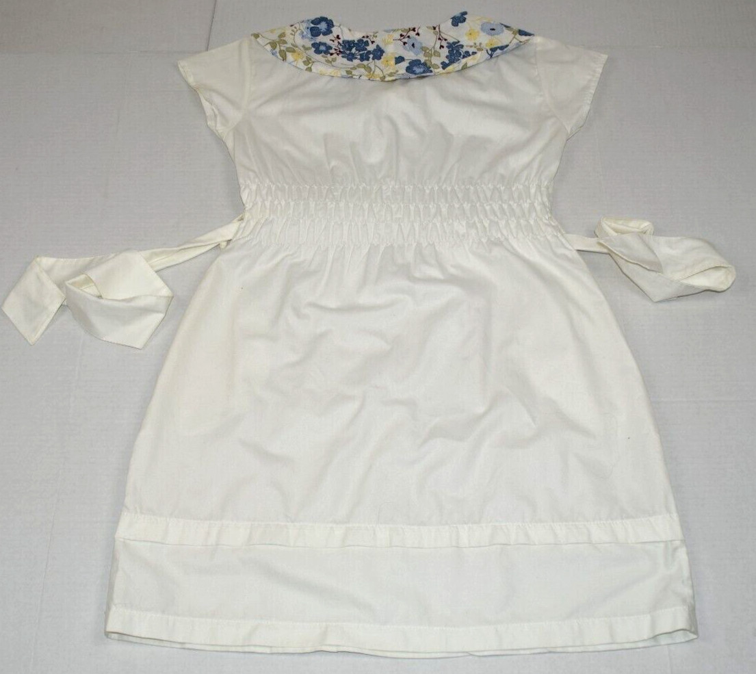Vintage Dress Size S 70s White Blue Yellow Floral Neck Trim Belt Tie