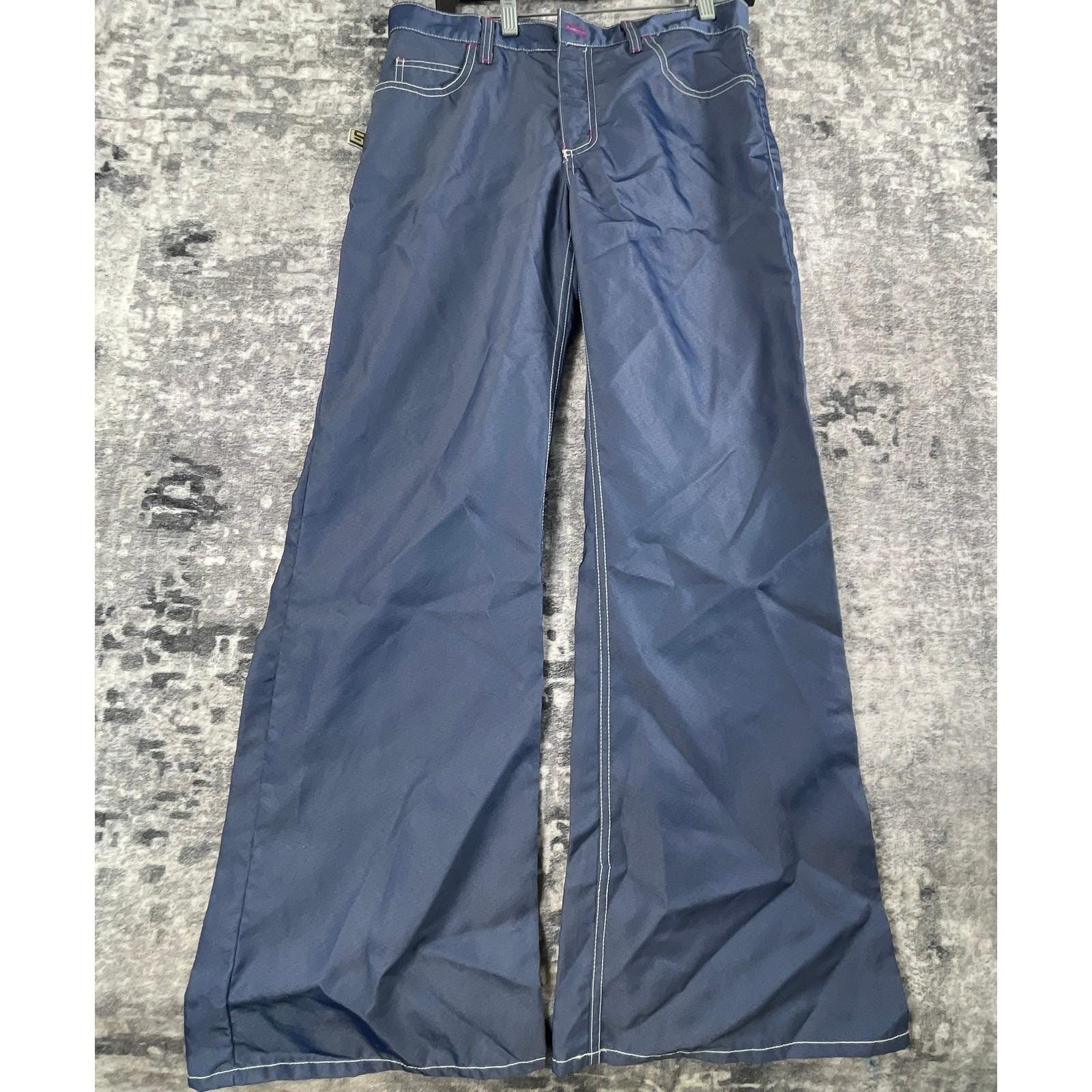 Vtg Buggirl Womens 9 Wide Leg Pants 90s Y2K Blue Raver Contrast Stitch USA