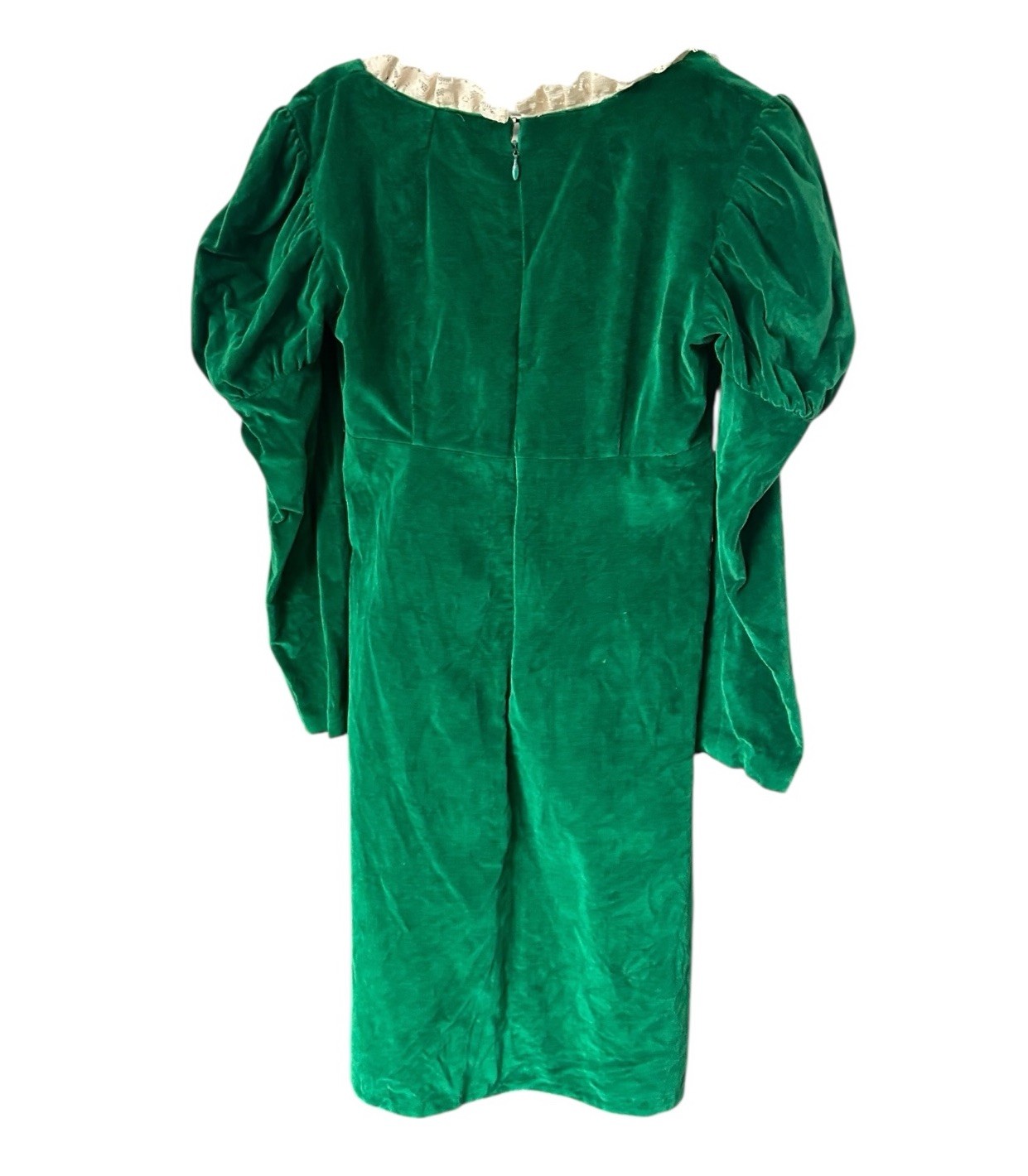 VTG Women’s Ugly Christmas Dress Handmade Green Velvet Lace Collar Leg O’Mutton