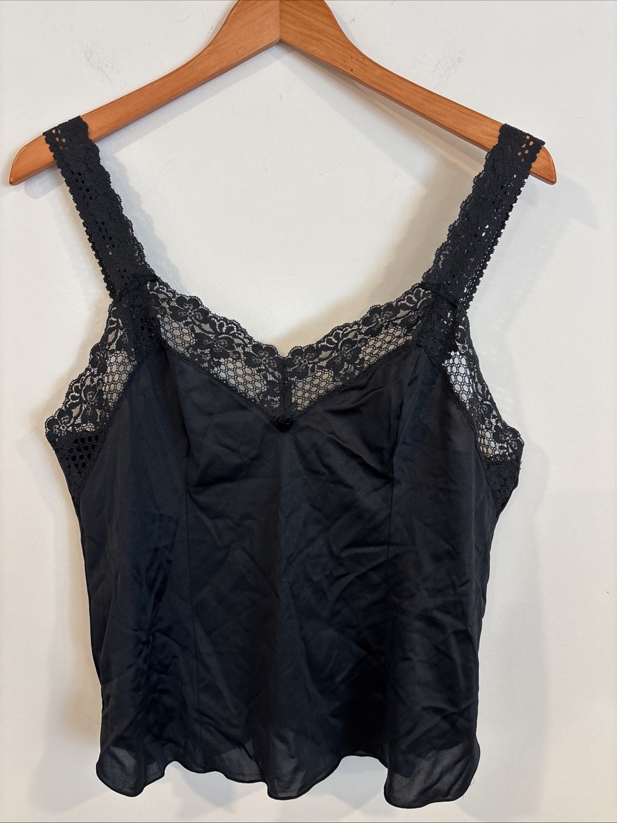 Vintage 60s Black Lace Trim Camisole Lingerie Top Size 38