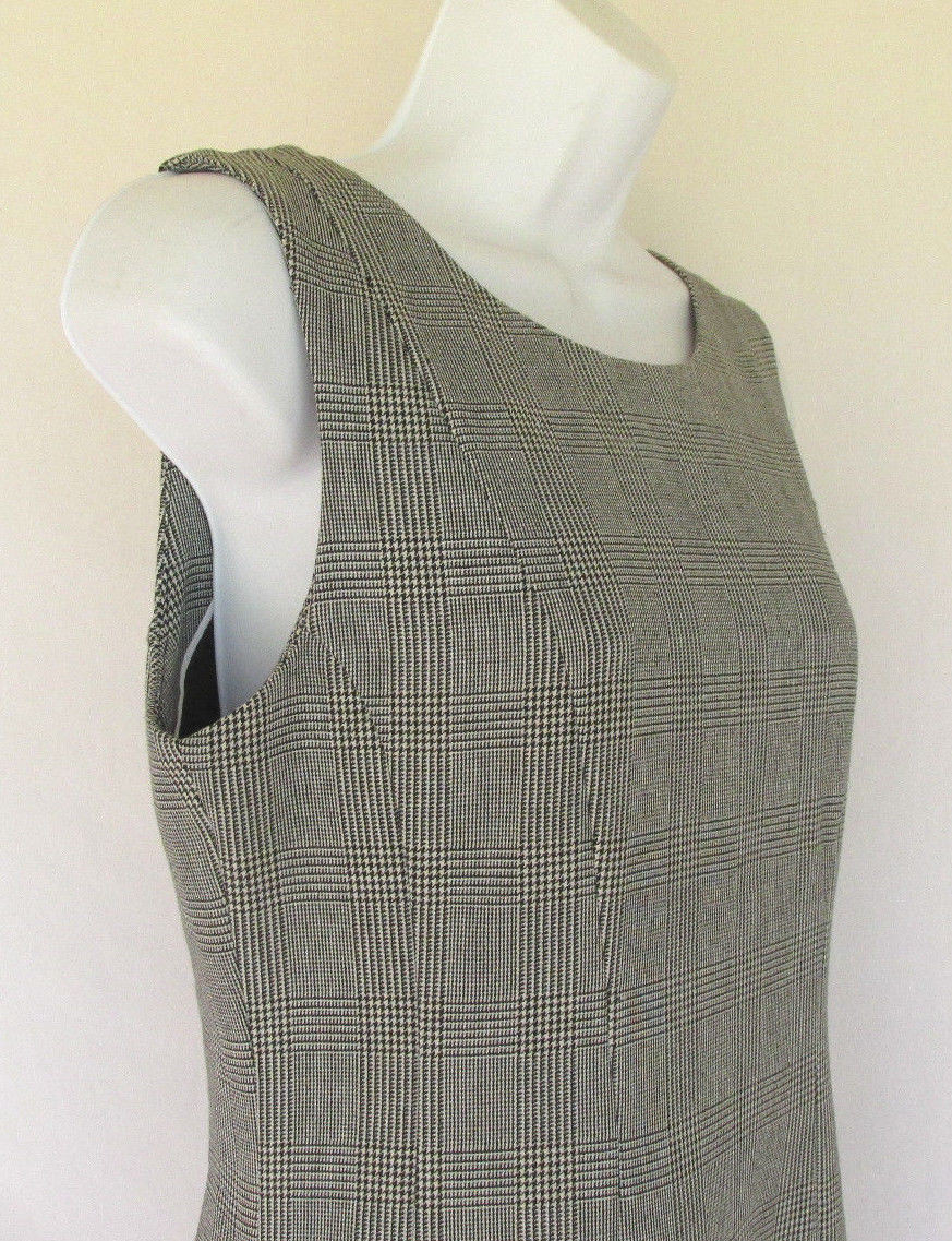 VINTAGE 1980s DRESS BLACK WHITE CHECKERS FULLY LINED POLY RAYON SPANDEX SIZE 8