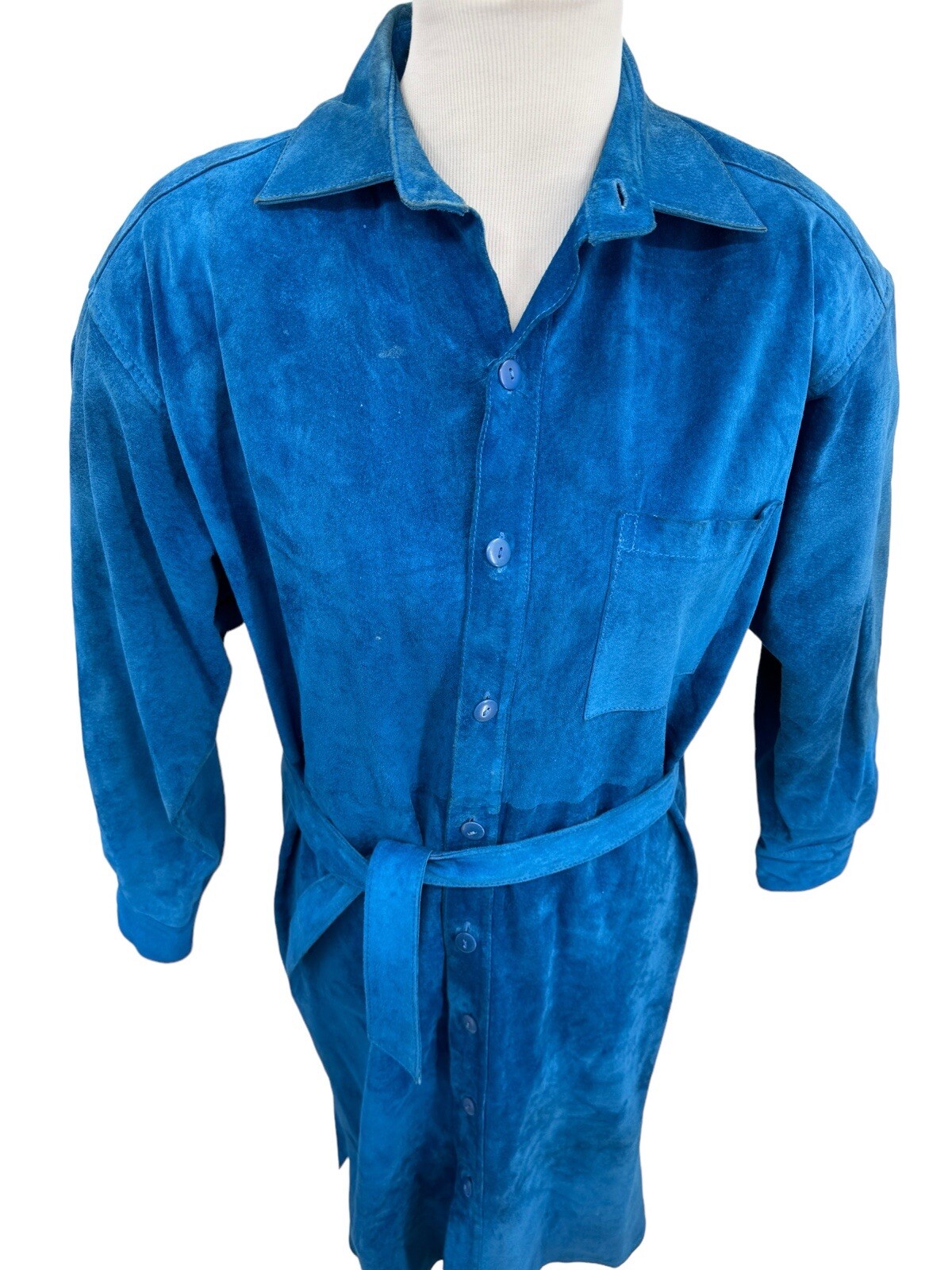 Vintage PIA RUCCI Blue Suede Belted Long Sleeve Shirt Dress Womens Size 10