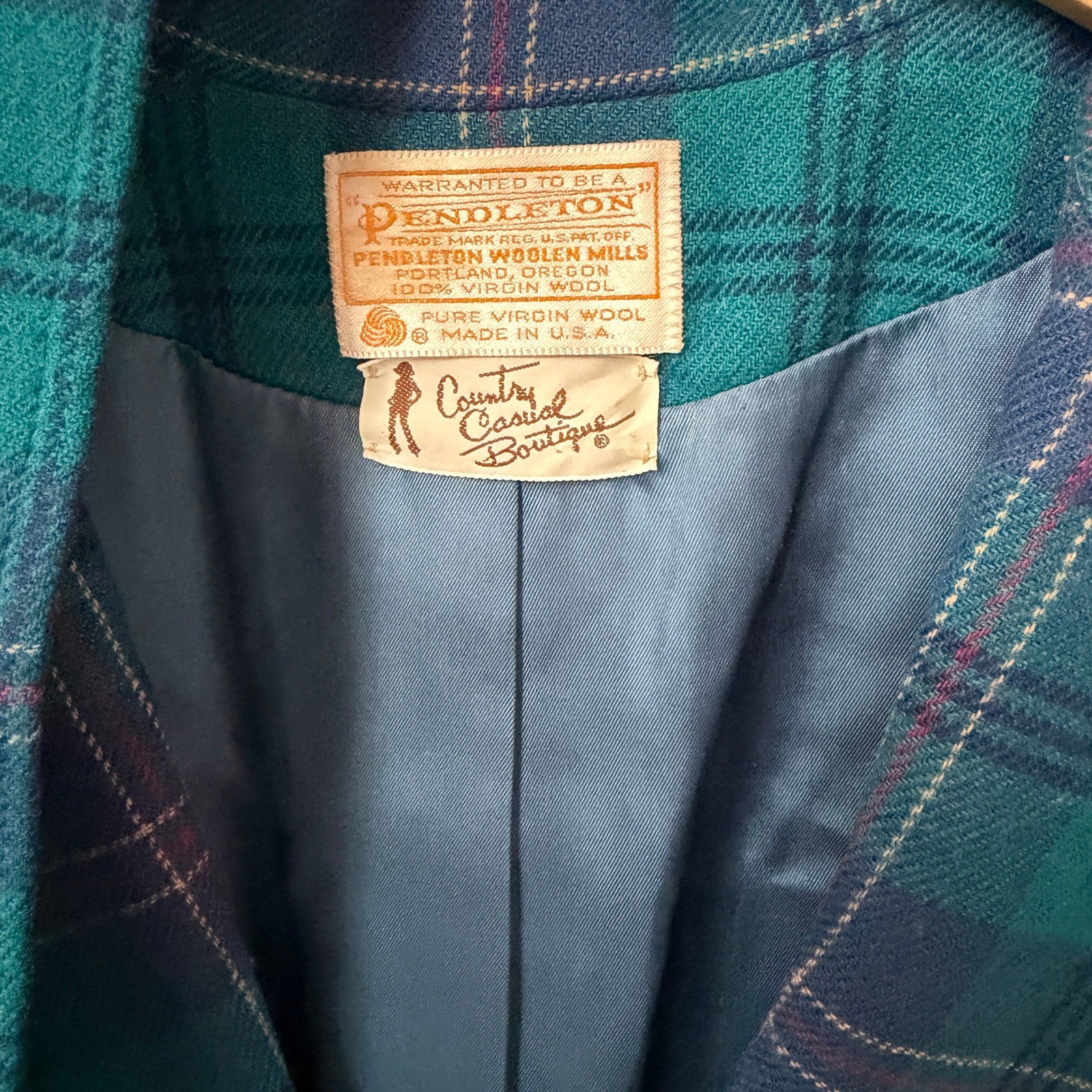 Vintage Pendleton Teal Plaid Wool Blazer and Scarf Set ACADEMIA USA Small Medium