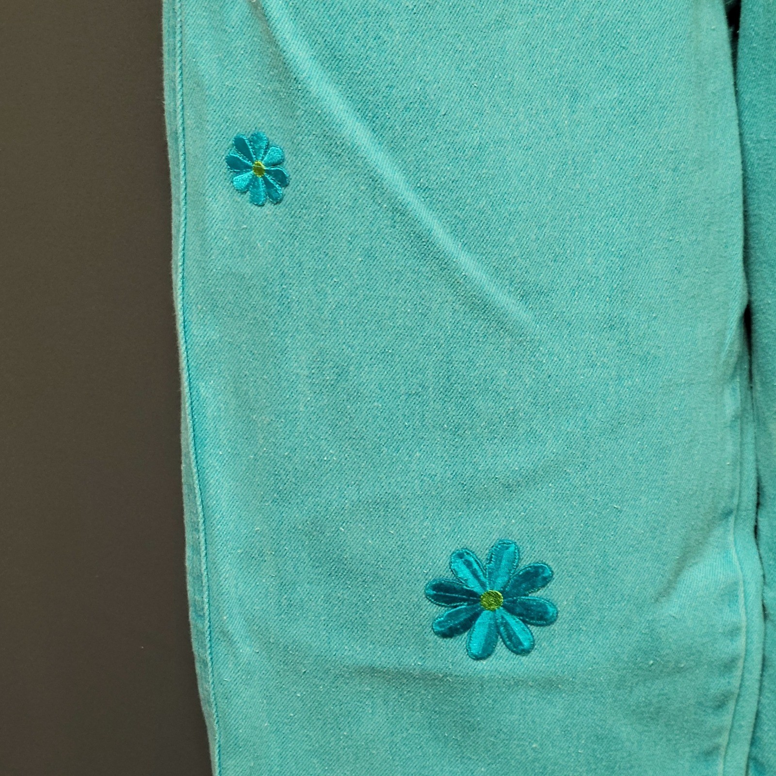 Chaus Sport Denim Pant Set Turquoise Vintage 90s Floral Embroidered Size M 12