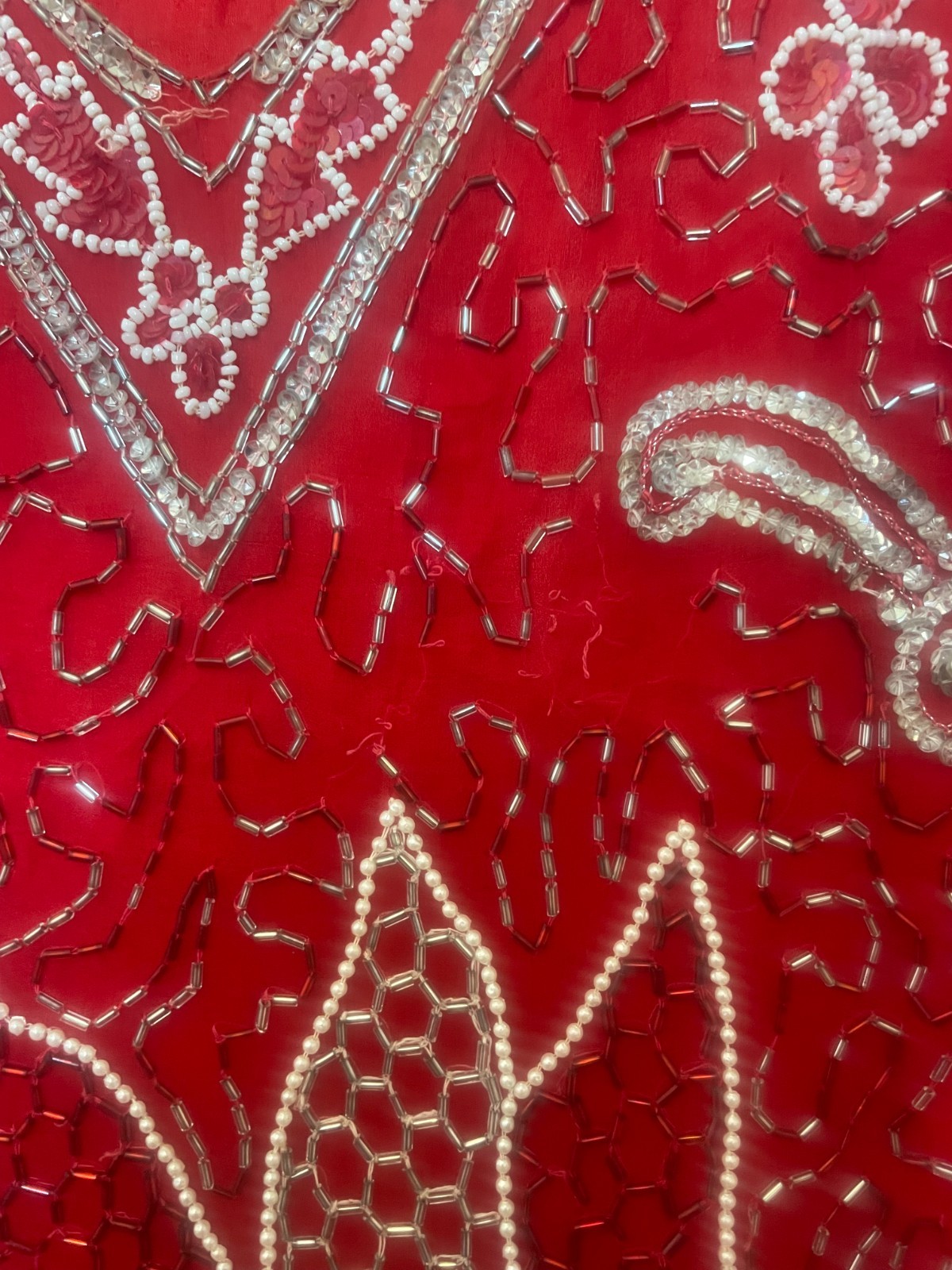 Vintage 80s Tan Chho Silk Beaded Sequin Top Red Blouse Size XL