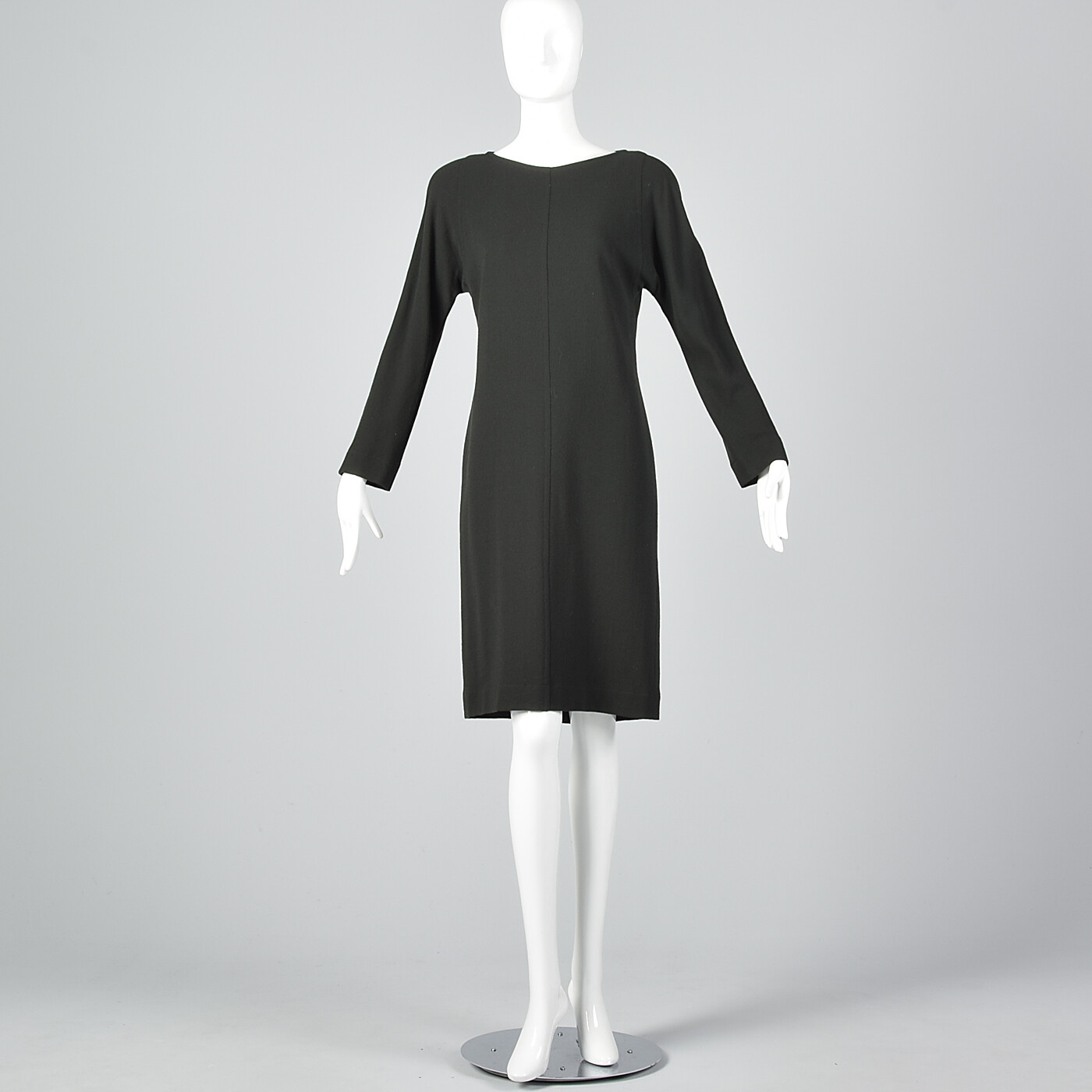 S Jean Muir Simple Winter Dress Dark Green Wool Shift Modest Wear to Work 1980s