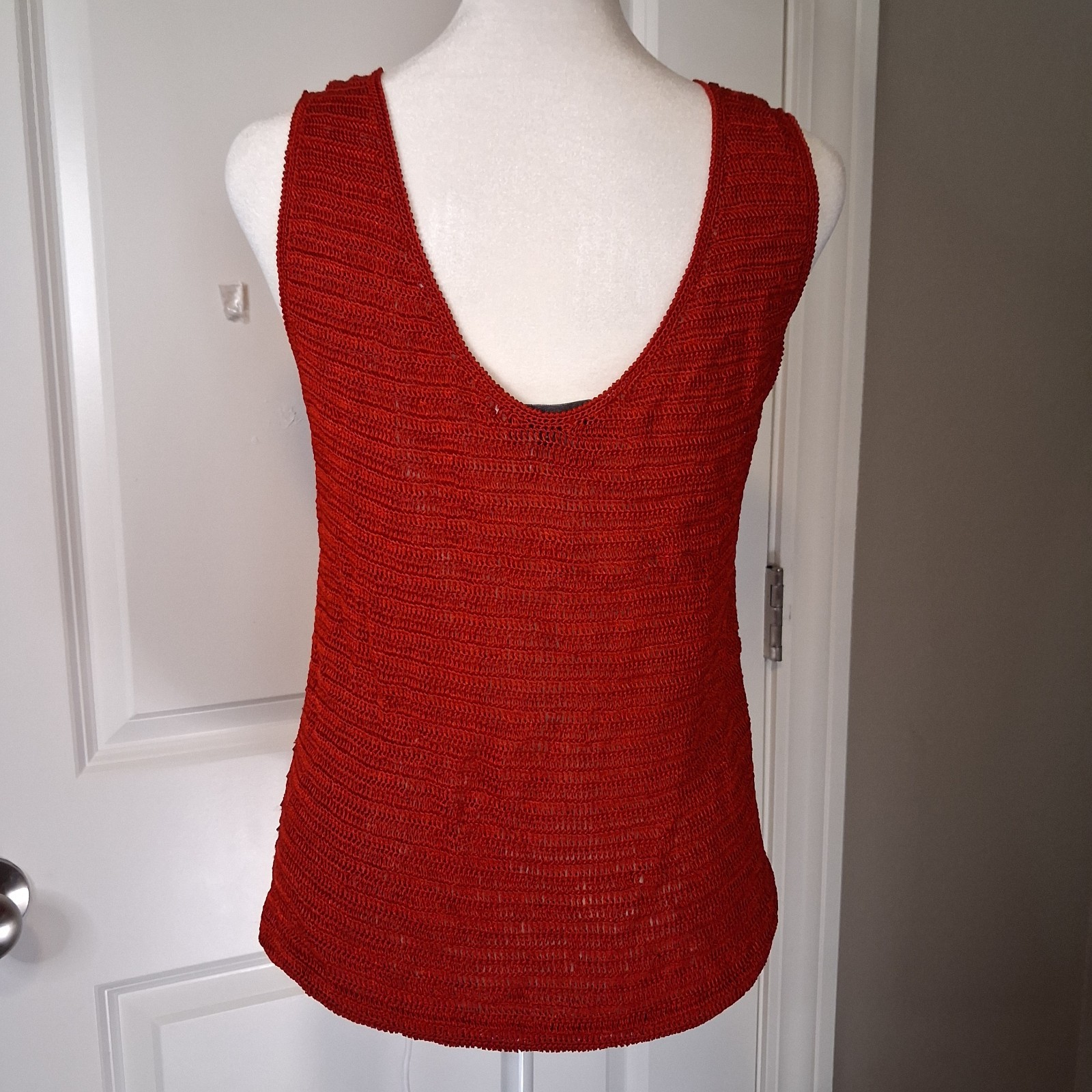 Vera Cristina Red Beaded Knit Tank Top L Large Dress Blouse