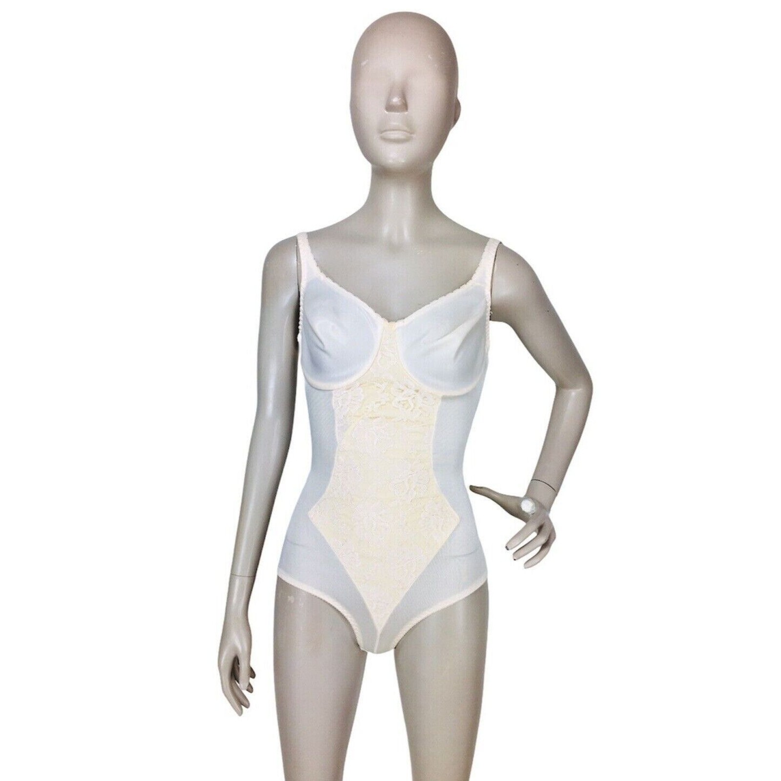 Vintage 70s OLGA Boudoir Peignoir Underwire Bodysuit Shapewear Lace Girdle 34C