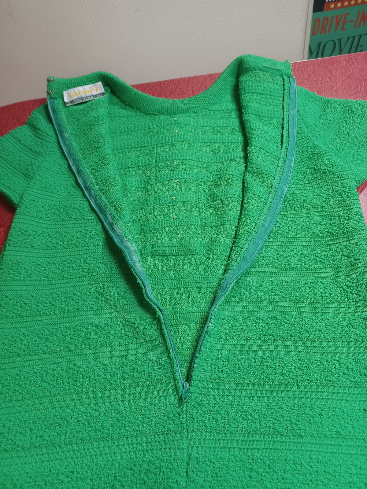 True Vintage Mid-century 1960s 1970s Polyester Double Knit Dress Mod MCM S/M