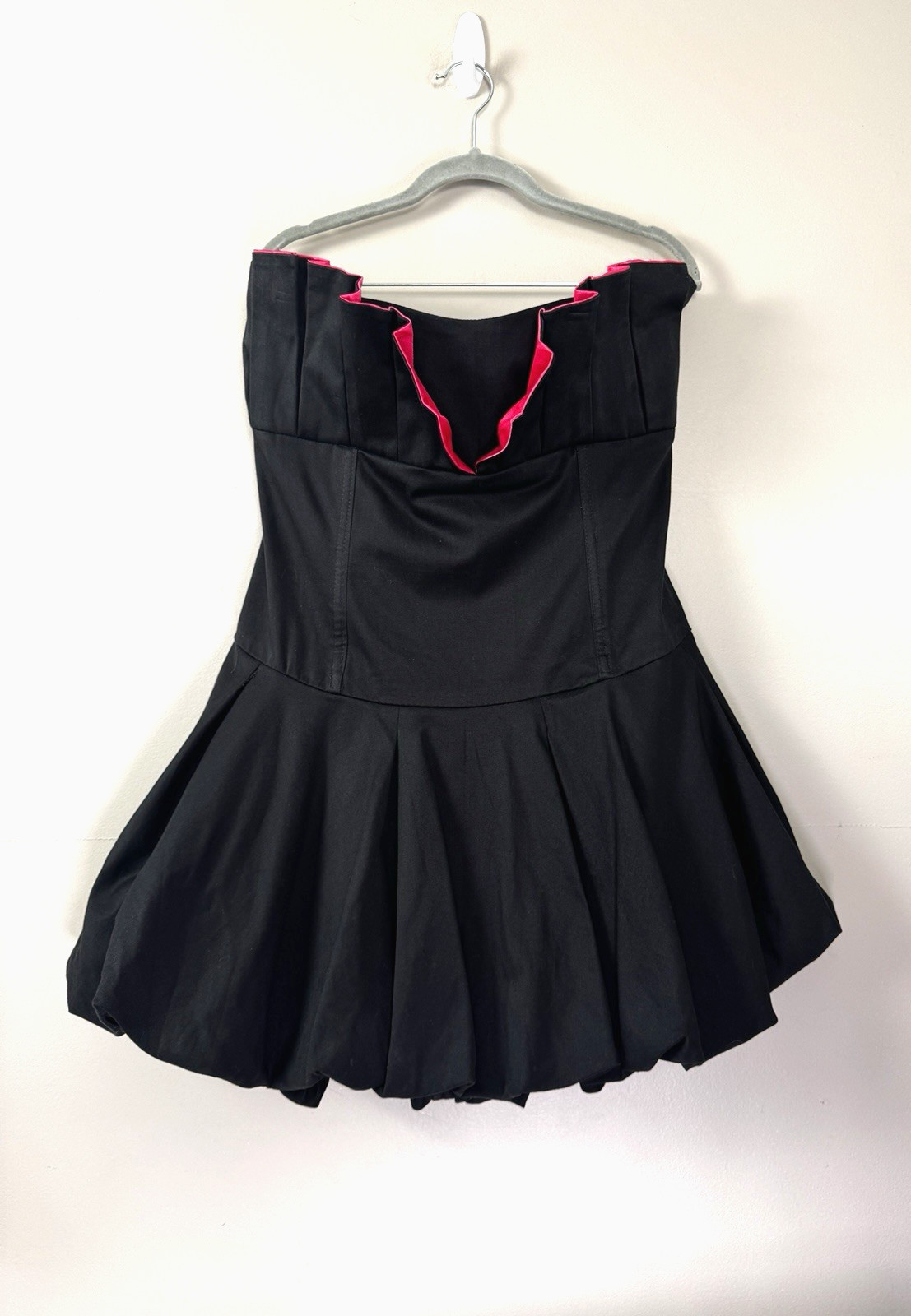 VTG 90s Y2K Bubble Hem Dress Medium Fuschia Satin Trim Strapless Satin Hoco Rush