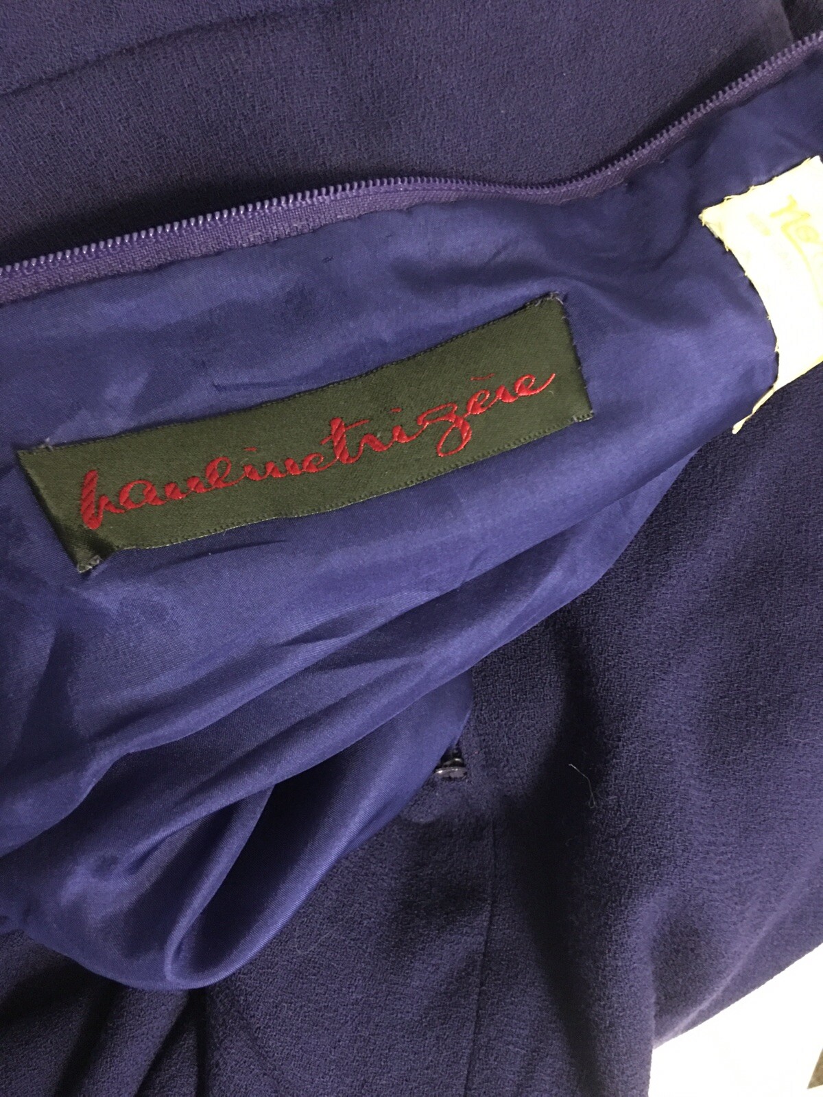 Pauline Trigere vintage 80s trumpet hem long sleeve wool dress purple size m