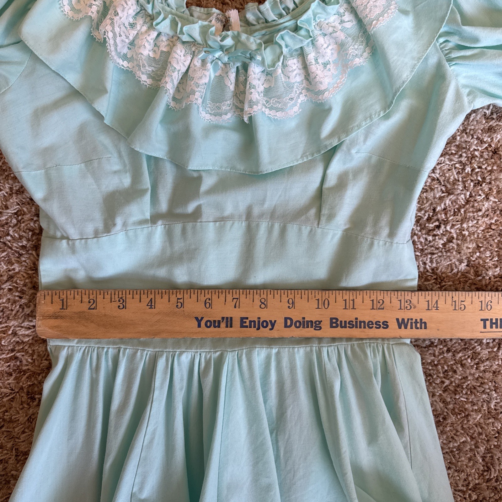 Vintage Large Square Dance Dress Mint Green Lace Prairie Western Cottagecore